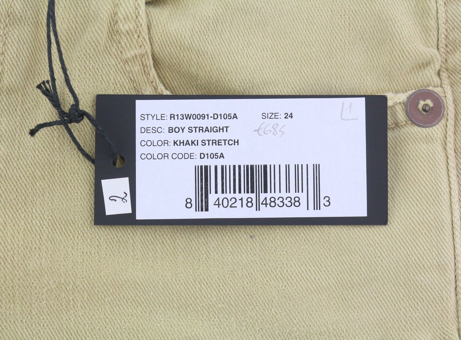 R13 BOY STRAIGHT 24 Khaki Stretchy Faded Ankle Casual 86293 Size 24" / US 00 / IT 34 - 8 Thumbnail