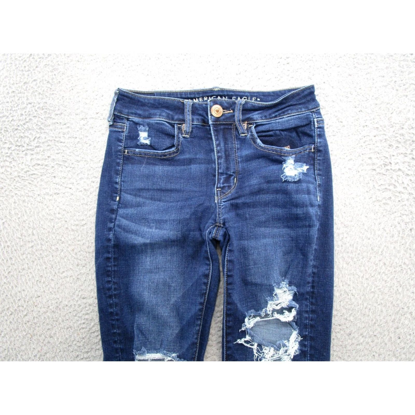 American Eagle Outfitters American Eagle Jegging Dark Wash Distressed Denim Size 2 Jeans Women Stretch Size 26" / US 2 / IT 38 - 3 Thumbnail