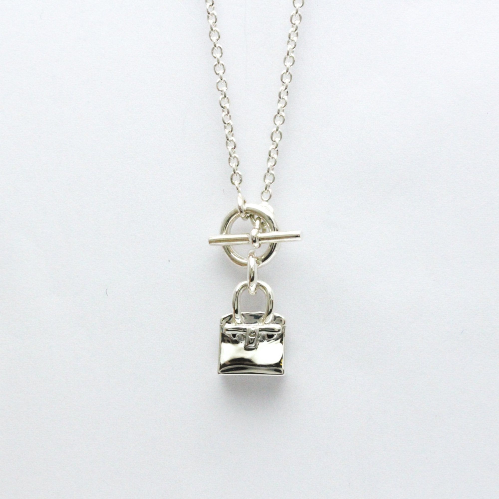image of Hermes Birkin Motif Necklace Silver 925 No Stone Men,women Fashion Pendant Necklace [Silver], Women