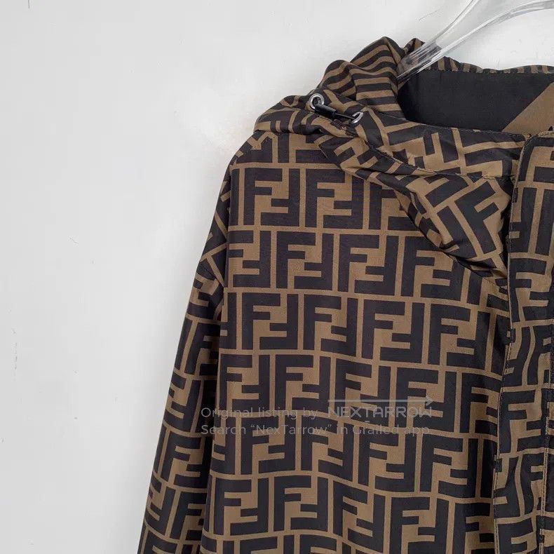 Fendi Fendi Dark Brown Logo Monogram Printed Hooded Zip-Up Long Size US M / EU 48-50 / 2 - 8 Thumbnail