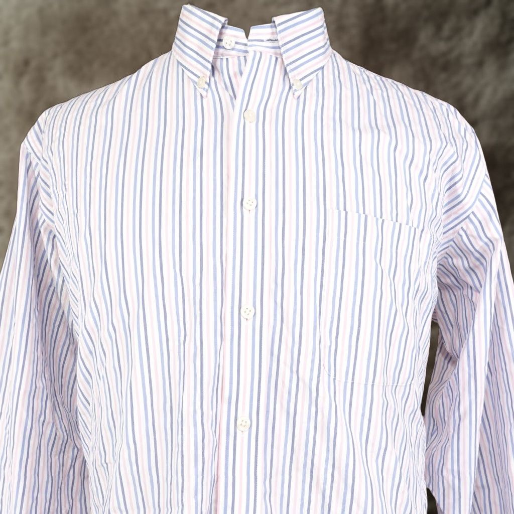 Vintage VINTAGE Kirkland Signature Dress Shirt Mens 17.5 Long Sleeve Blue Pink White Striped Non-Iron Business Casual Size US XL / EU 56 / 4 - 1 Thumbnail