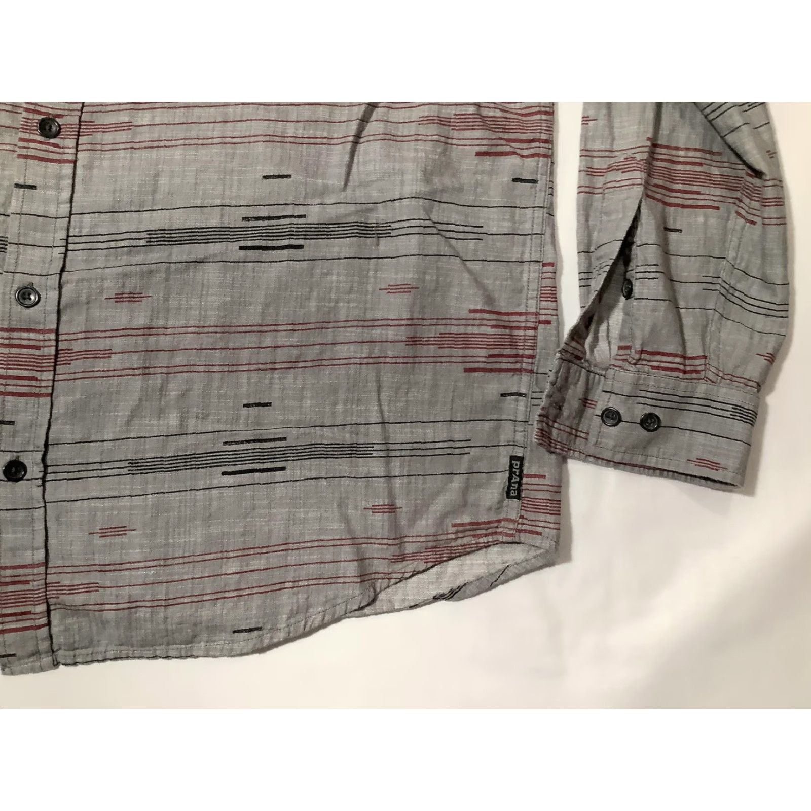 Prana prAna Shirt Mens XL Gray Red Stripe Button Front Long Sleeve Casual Outdoor Size US XL / EU 56 / 4 - 4 Thumbnail