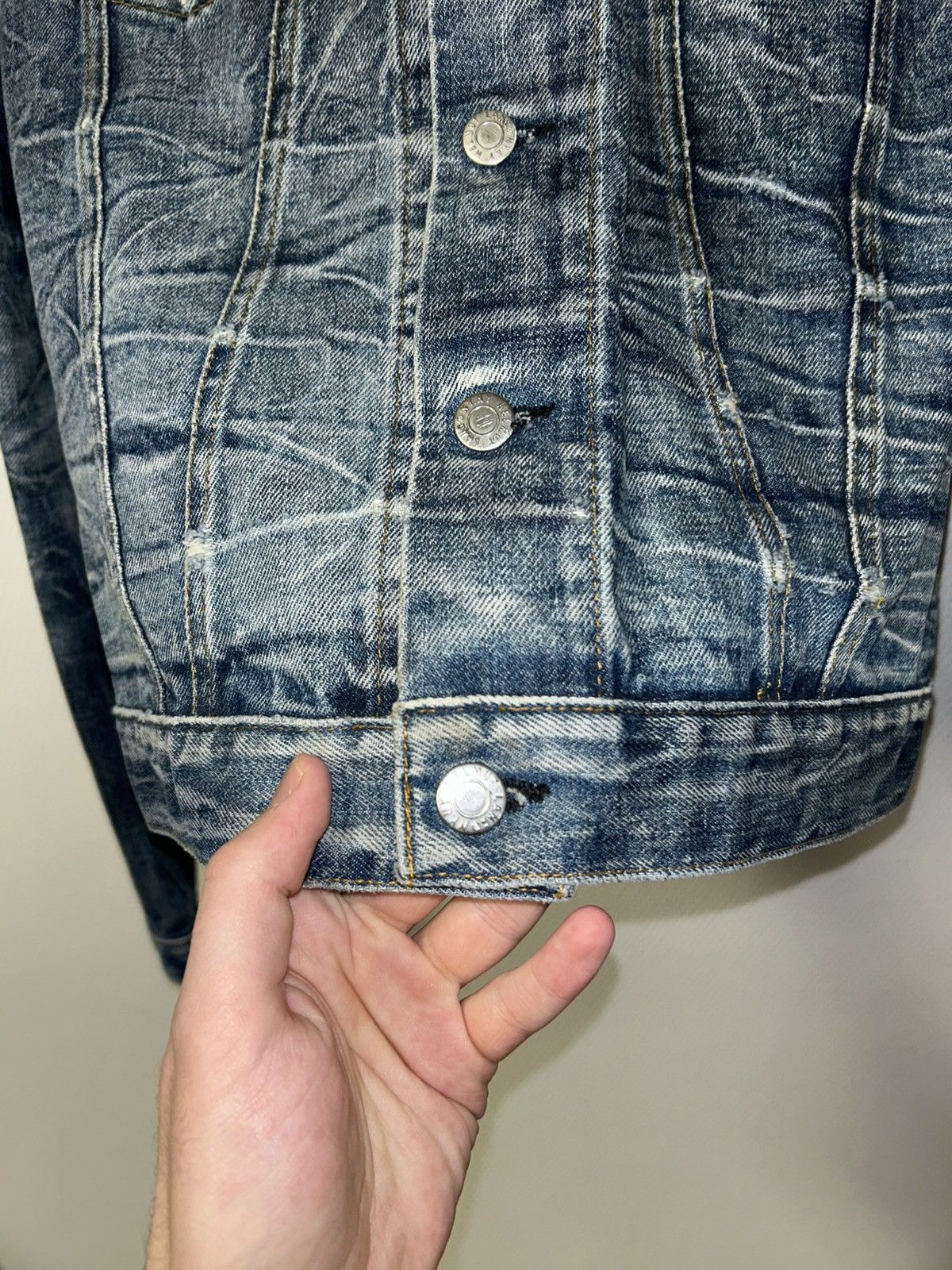 Helmut Lang 2004 Marble Wash Broken Denim Jacket Size US M / EU 48-50 / 2 - 8 Thumbnail
