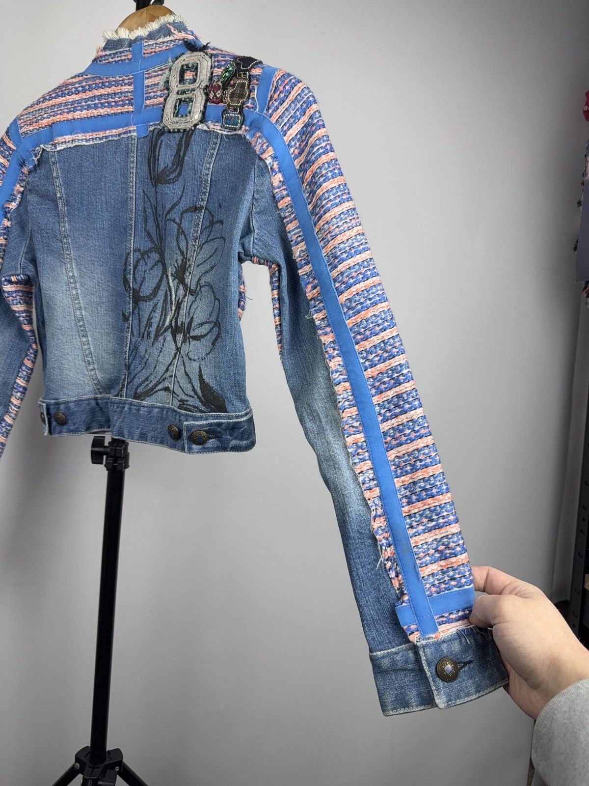 Desigual 00s Retro Desigual Patchwork Denim Cropped Jacket Y2K Size S / US 4 / IT 40 - 13 Thumbnail