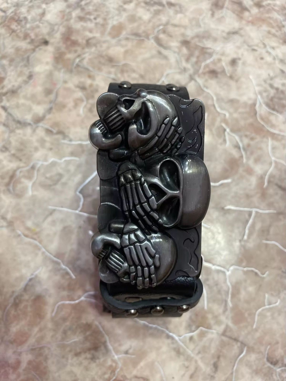Japanese Brand 105 cm Skull Buckle PU Leather Belt Size ONE SIZE - 4 Thumbnail