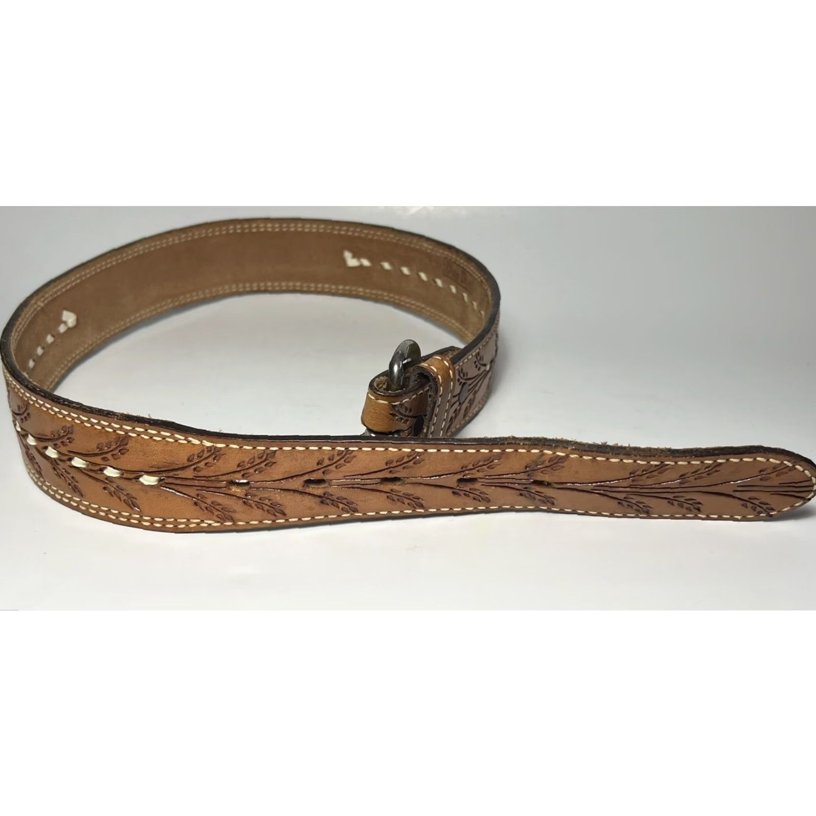 Vintage VINTAGE Western Belt Dundee Tooled Leather Cowboy Brown Belt Size 30 Unisex Adults Leather 34.75L Size 30 - 4 Thumbnail