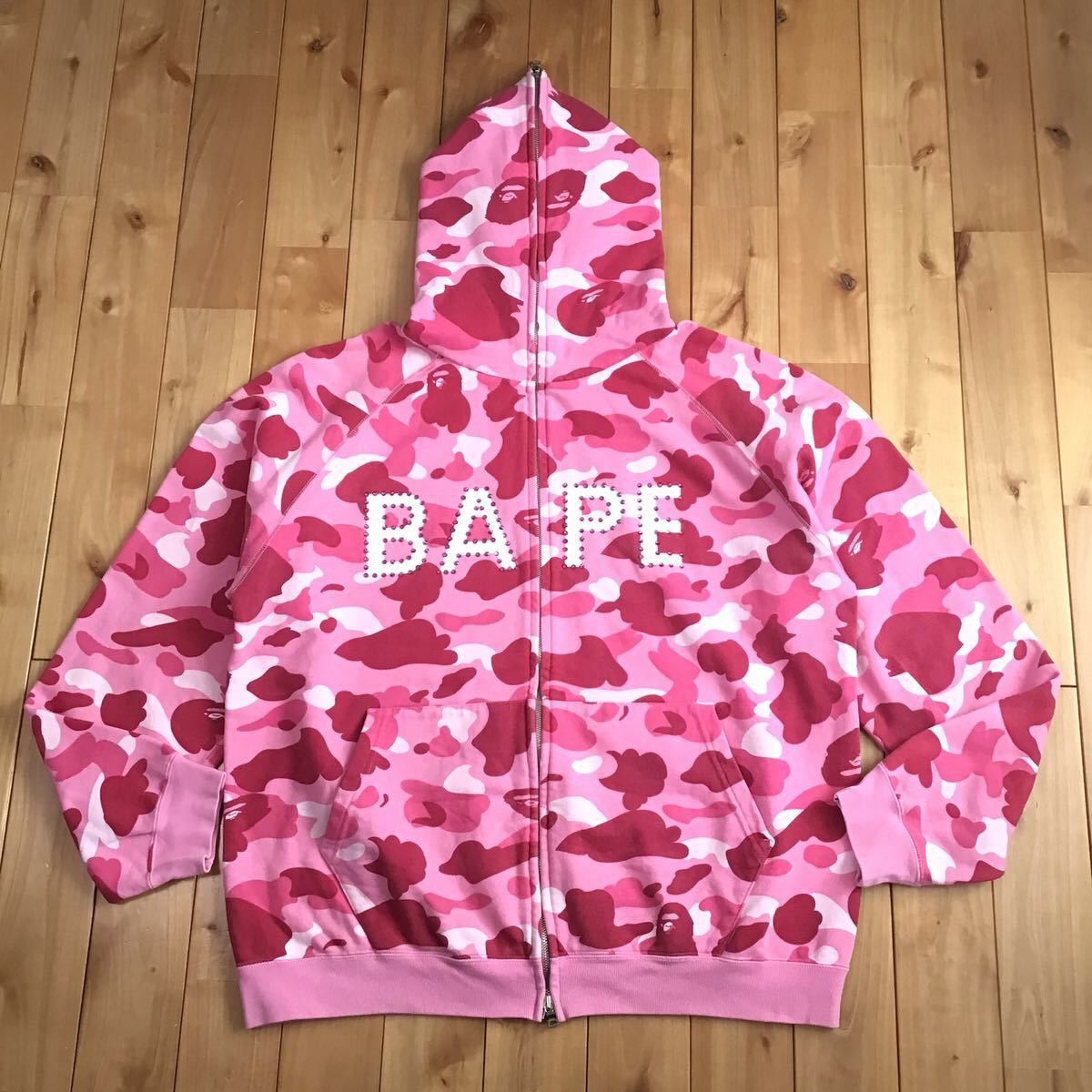 image of Pink Swarovski Bape Logo Full Zip Hoodie Pink Camo Ape Nigo, Men's (Size Large)