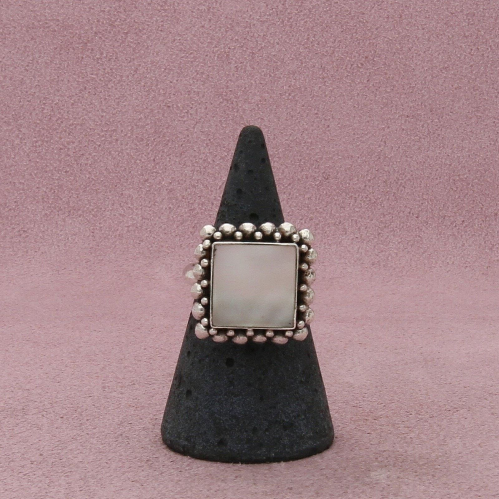 Sterling Silver sterling silver beaded mother of pearl square ring size 8.5 Size ONE SIZE - 3 Thumbnail