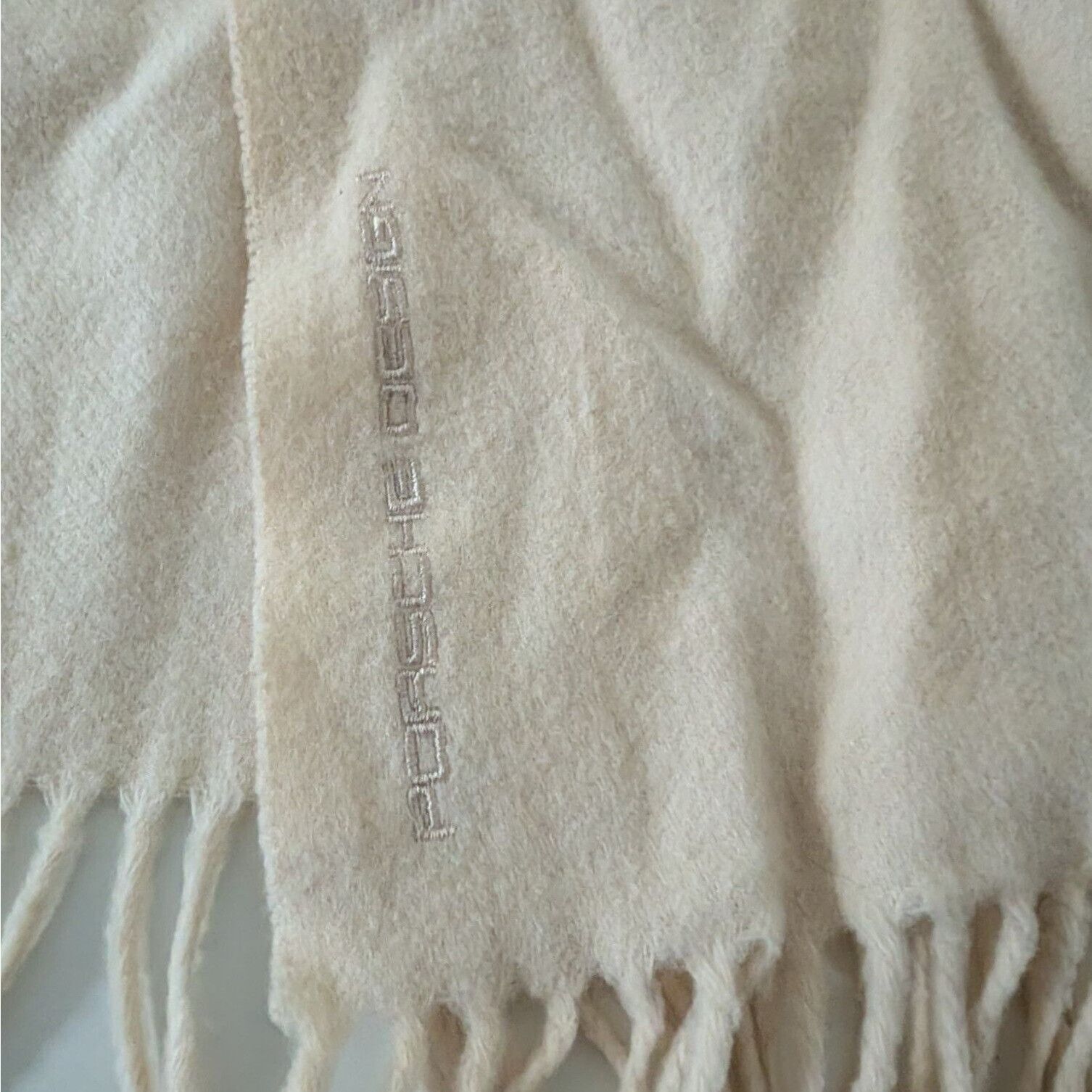 Designer Porsche Design Scarf Wool Fringe Ivory Winter Rectangle Made Size ONE SIZE - 2 Thumbnail