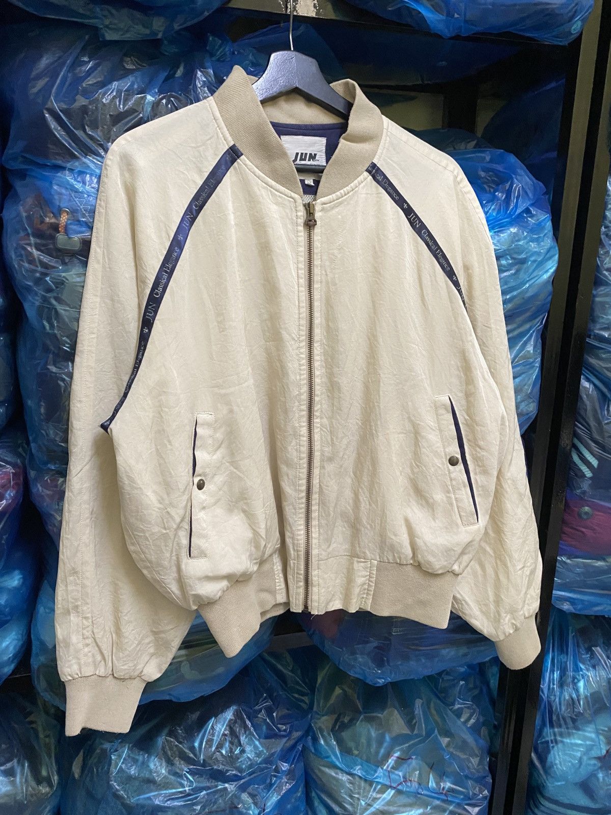 JUN MEN Vintage JUN Men Japan Track Bomber Jacket Ivory Nylon Zip-Up Size US M / EU 48-50 / 2 - 5 Thumbnail