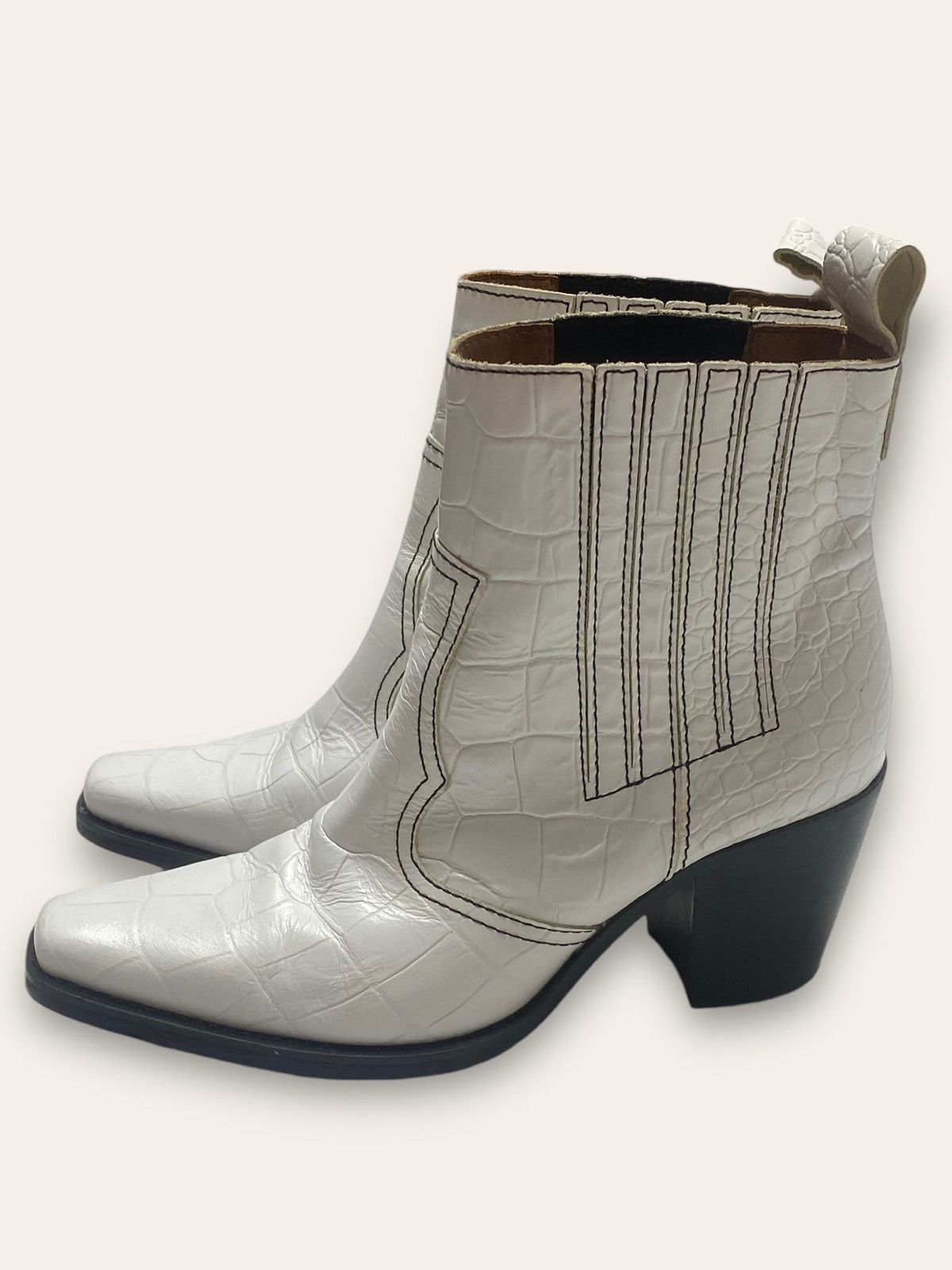 Ganni Vintage GANNI Leather White Chelsea High Top Cowboy Boots Size US 8 / IT 38 - 3 Thumbnail