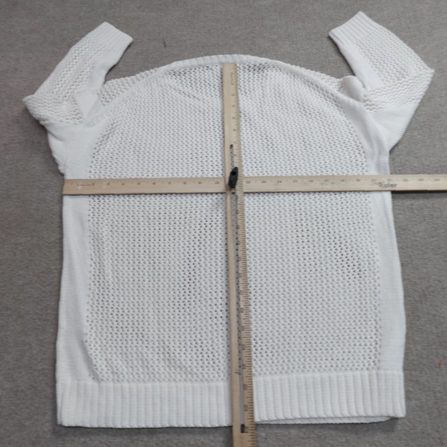 J.Crew J.CREW Sweater Womens Small White Open-Knit Crew Neck 3/4 Sleeve Cotton Pullover 100% Knit Ivory A7981 Size S / US 4 / IT 40 - 6 Thumbnail