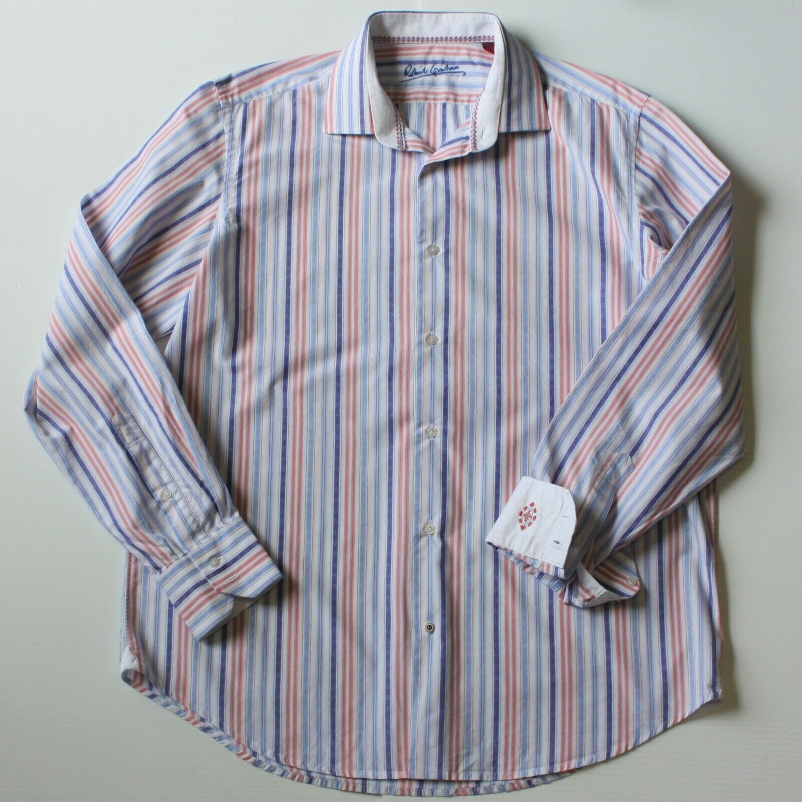 Robert Graham Multi Stripe Print Dress Shirt size L MSRP $198 Size US L / EU 52-54 / 3 - 4 Thumbnail