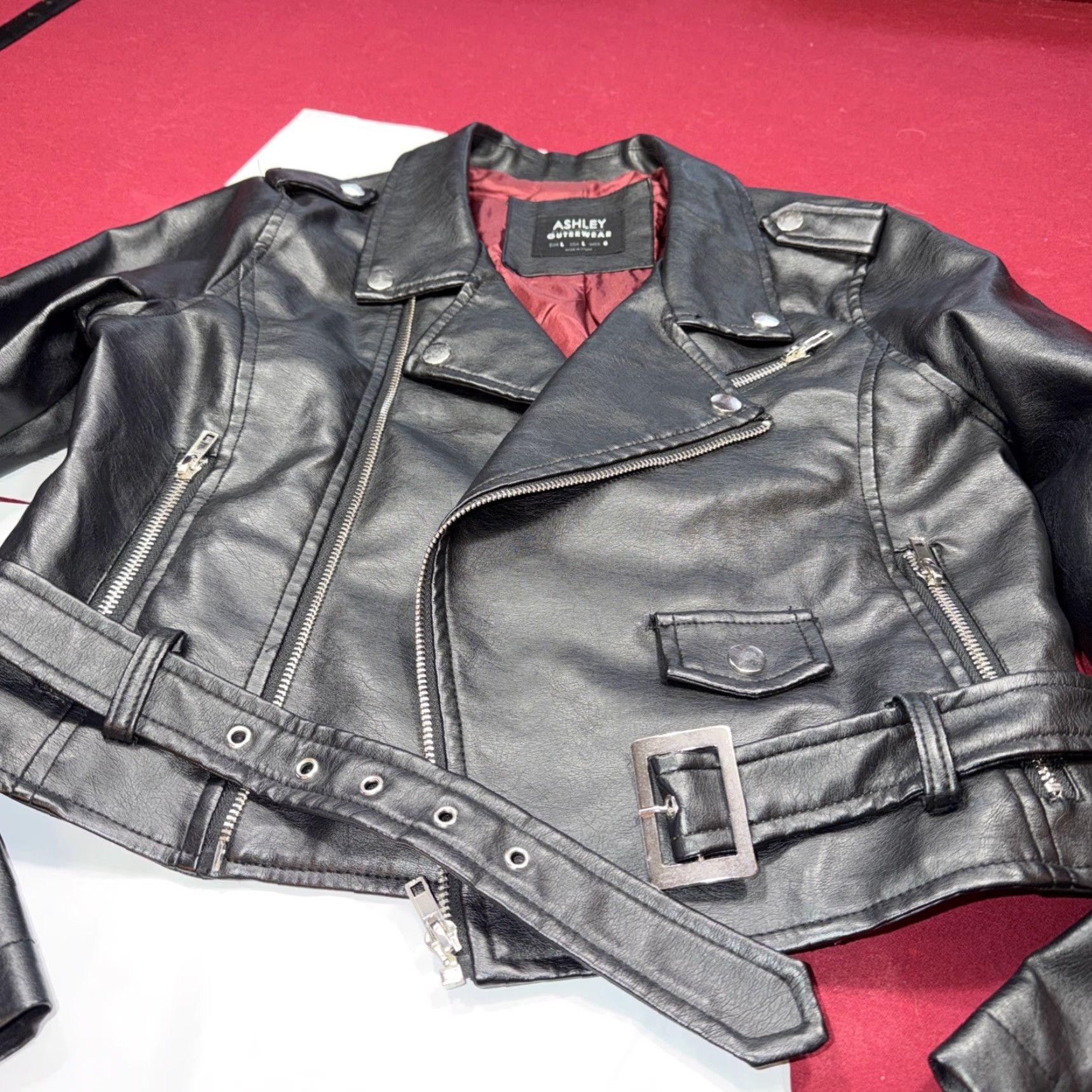 Vintage ASHLEY 26 INTERNATIONAL BRENDA Jacket WOMEN Large Black Faux Leather Moto Biker Size L / US 10 / IT 46 - 3 Thumbnail