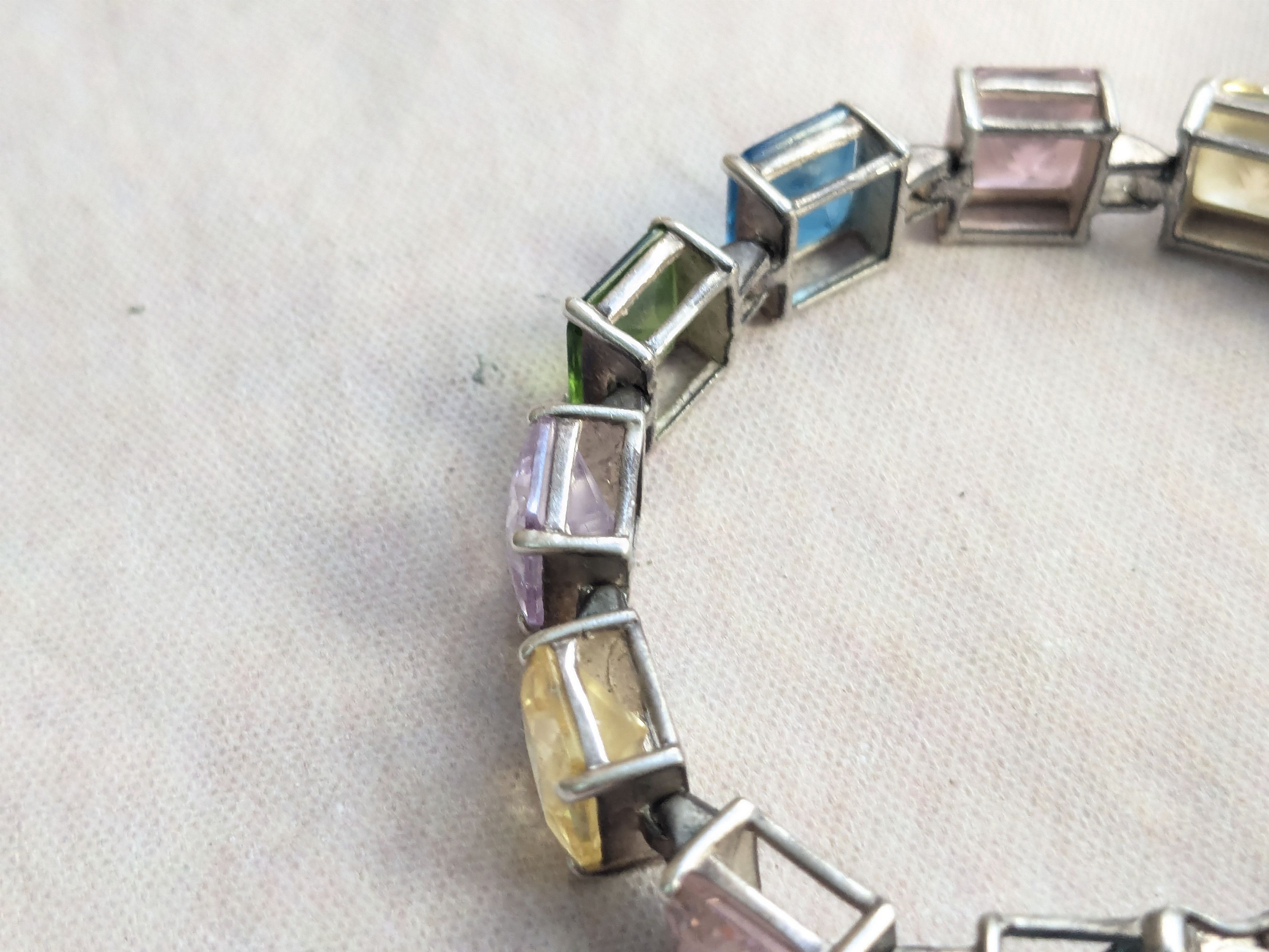 Sterling Silver Sterling Silver Tennis Bracelet Rainbow Square 7.5" Y2K Size ONE SIZE - 9 Thumbnail