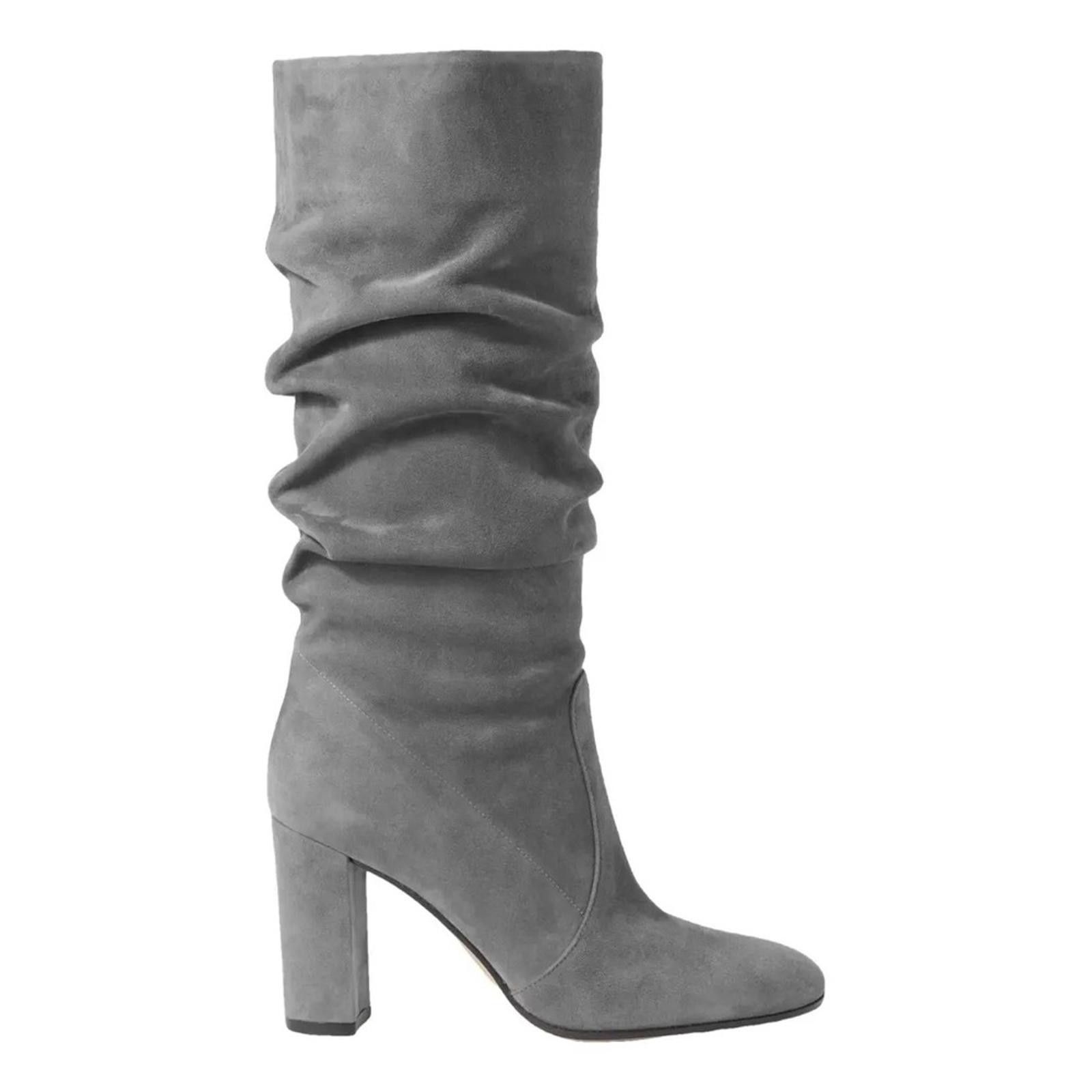 Gianvito Rossi Elegant Gray Suede Knee-High Boots with Block Heel Size US 8.5 / IT 38.5 - 2 Thumbnail