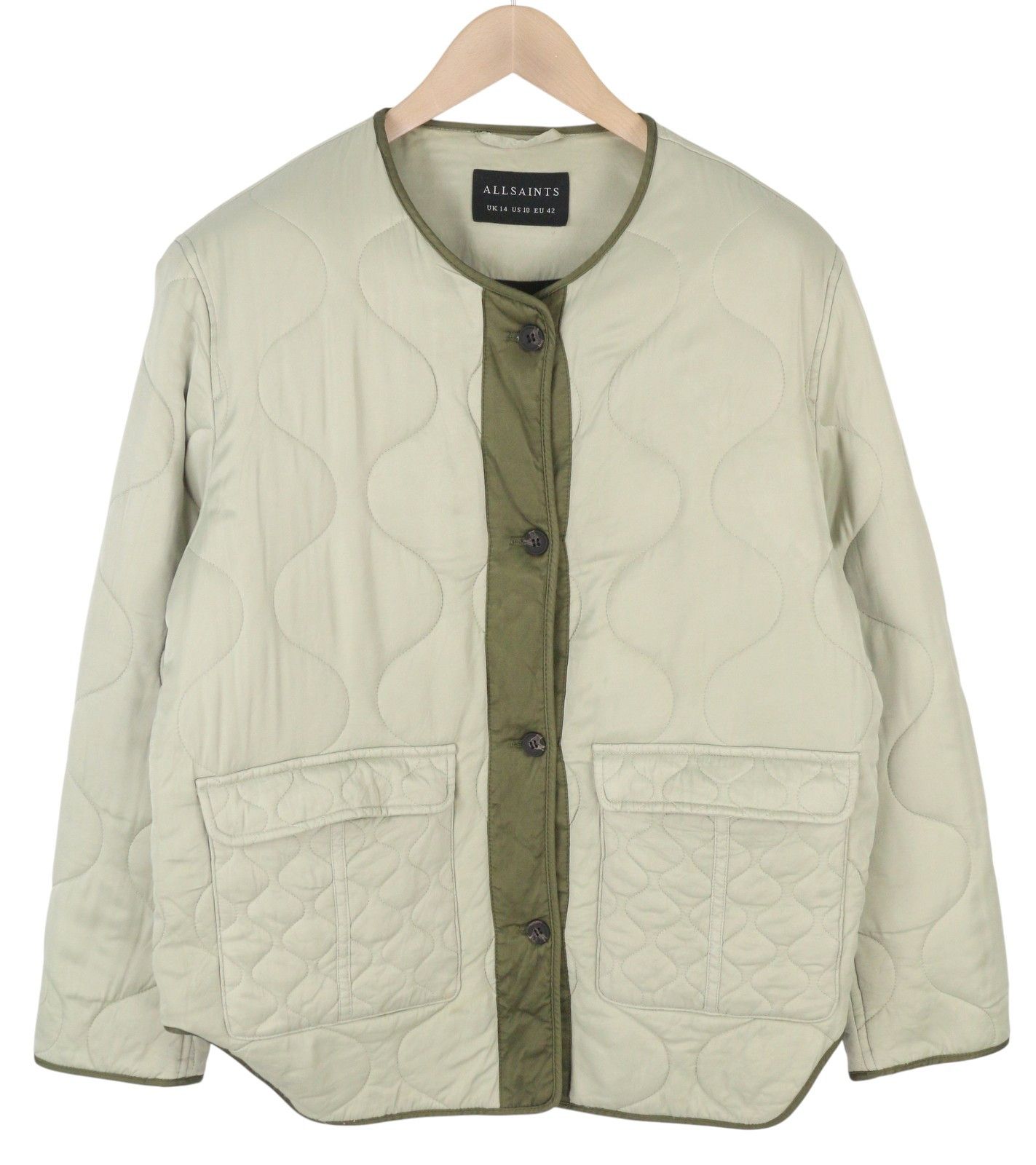 Allsaints Foxi Liner EU42 Green Quilted Button Crew Neck 86742 Size XL / US 12-14 / IT 48-50 - 1 Thumbnail