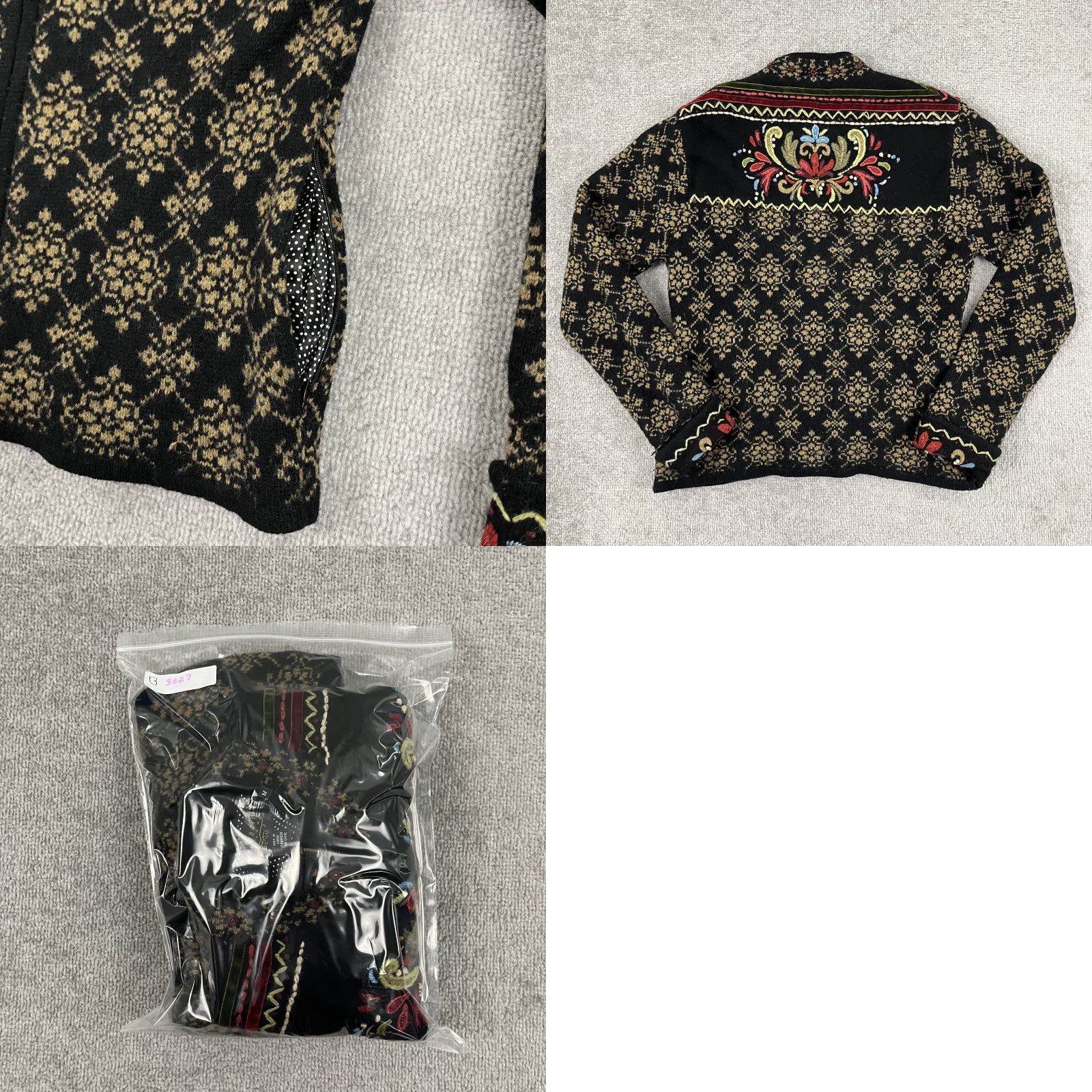 Vintage VINTAGE Icelandic Design Sweater Womens Medium Black Wool Floral Embroidered Zip Jacket Size M / US 6-8 / IT 42-44 - 8 Thumbnail