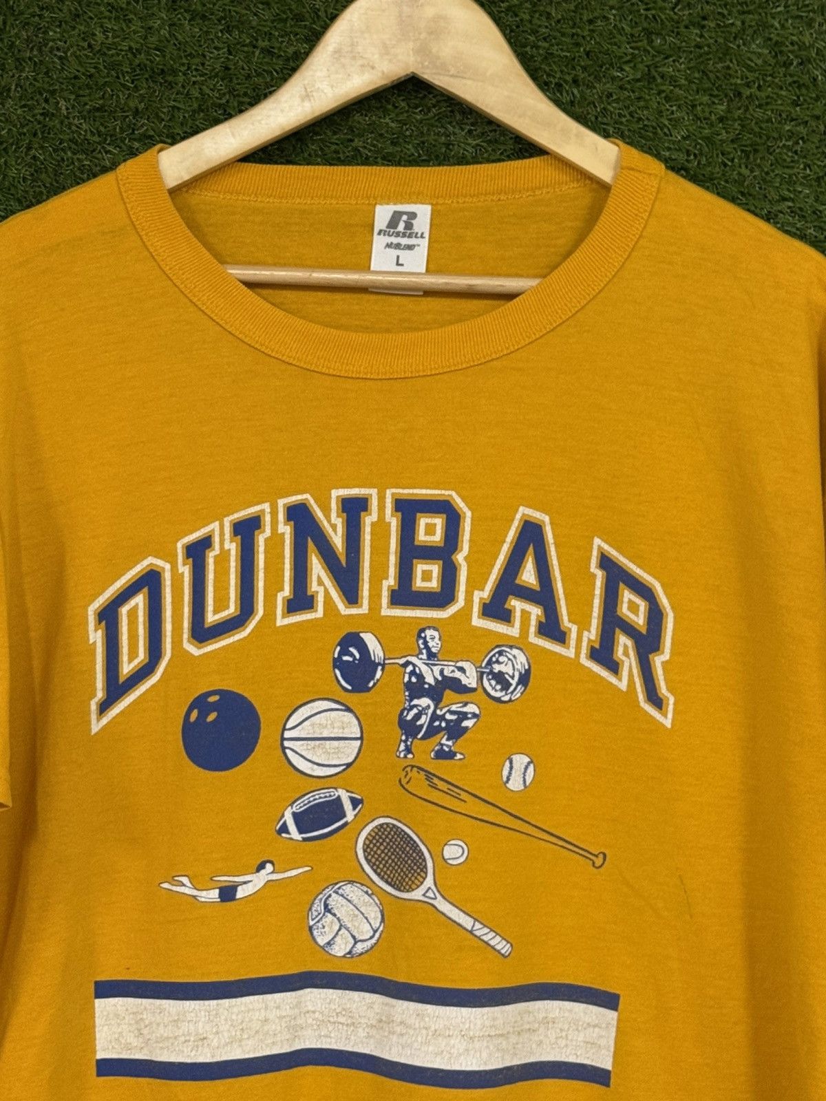 Russell Athletic Vintage Russell Weightlifting Sport Champion Yellow T Shirt Size US L / EU 52-54 / 3 - 2 Thumbnail