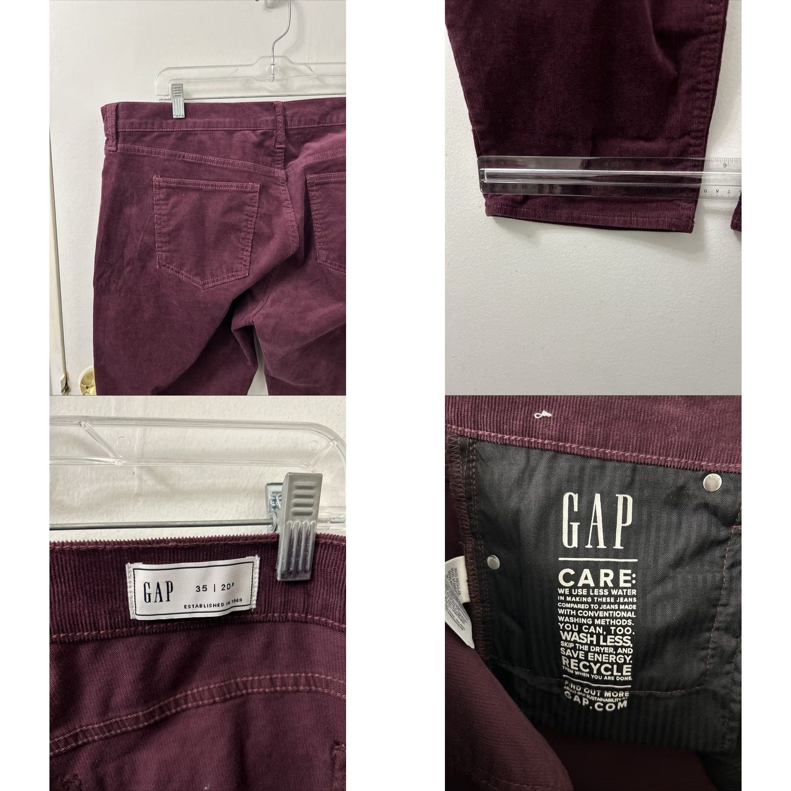 Gap Gap Pants Womens Size 42x30 Burgundy Corduroy Straight Leg Stretch Trousers Size 28" / US 6 / IT 42 - 8 Thumbnail