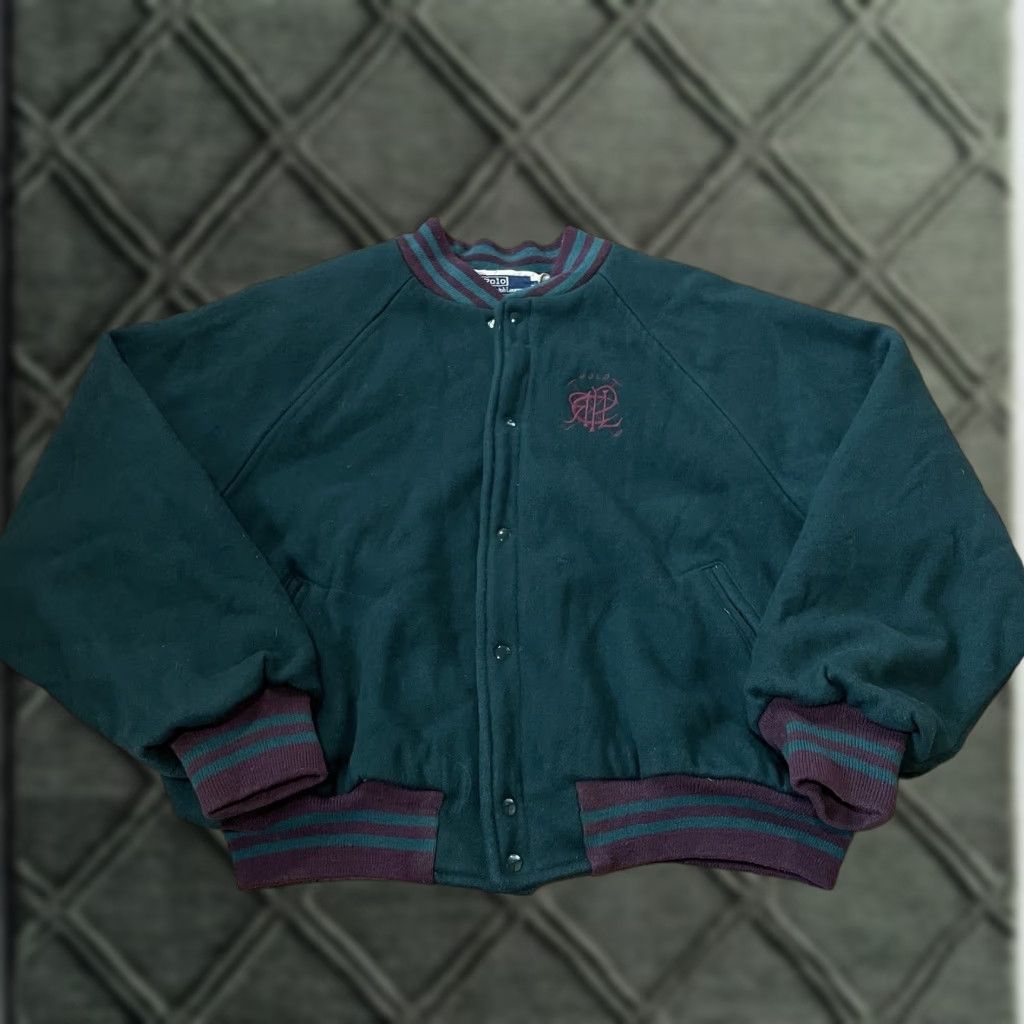 Polo Ralph Lauren VTG Polo Ralph Lauren Bomber Jacket XL Green Wool Scribble Crest 80s 90s Mens Jacket Size US XL / EU 56 / 4 - 1 Thumbnail