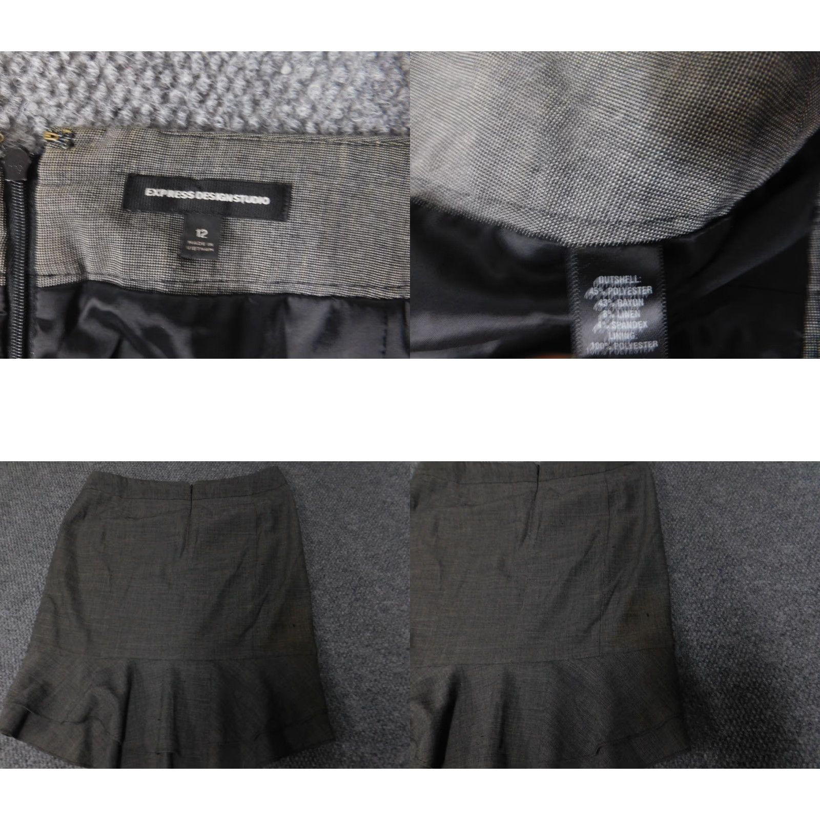 Express Express Womens Skirt 12 Gray Zip A-Line Ruffles Knee Length Casual Everyday Mid Rise Regular Lined Knit Cotton Polyurethane Size 34" / US 12 / IT 48 - 8 Thumbnail