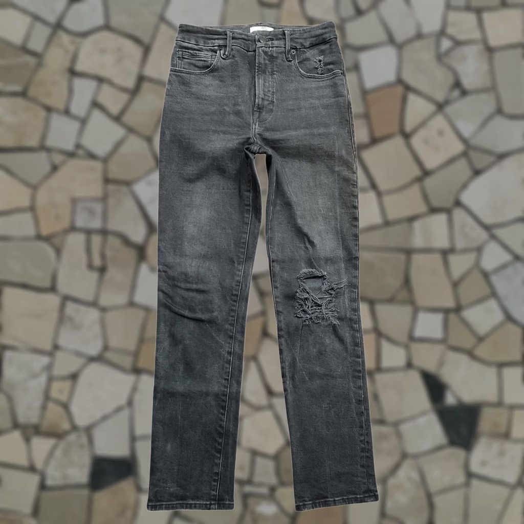 Good American Good American Jeans Size 2 26 Black Wash Distressed High Rise Straight Slim Color Blue 90s College City Women Size 26" / US 2 / IT 38 - 1 Thumbnail