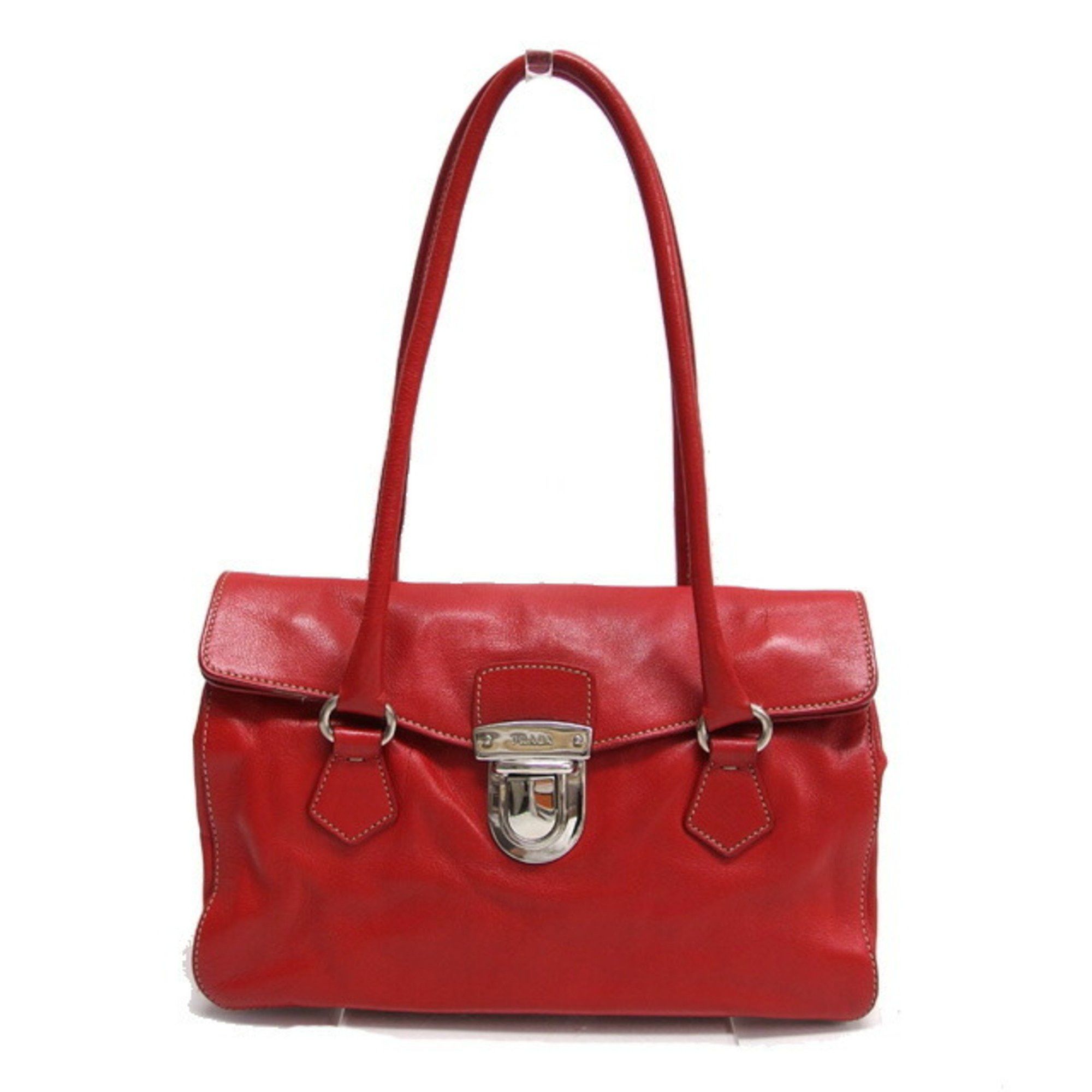 Prada Leather Handbag Shoulder Bag in Red, Women's