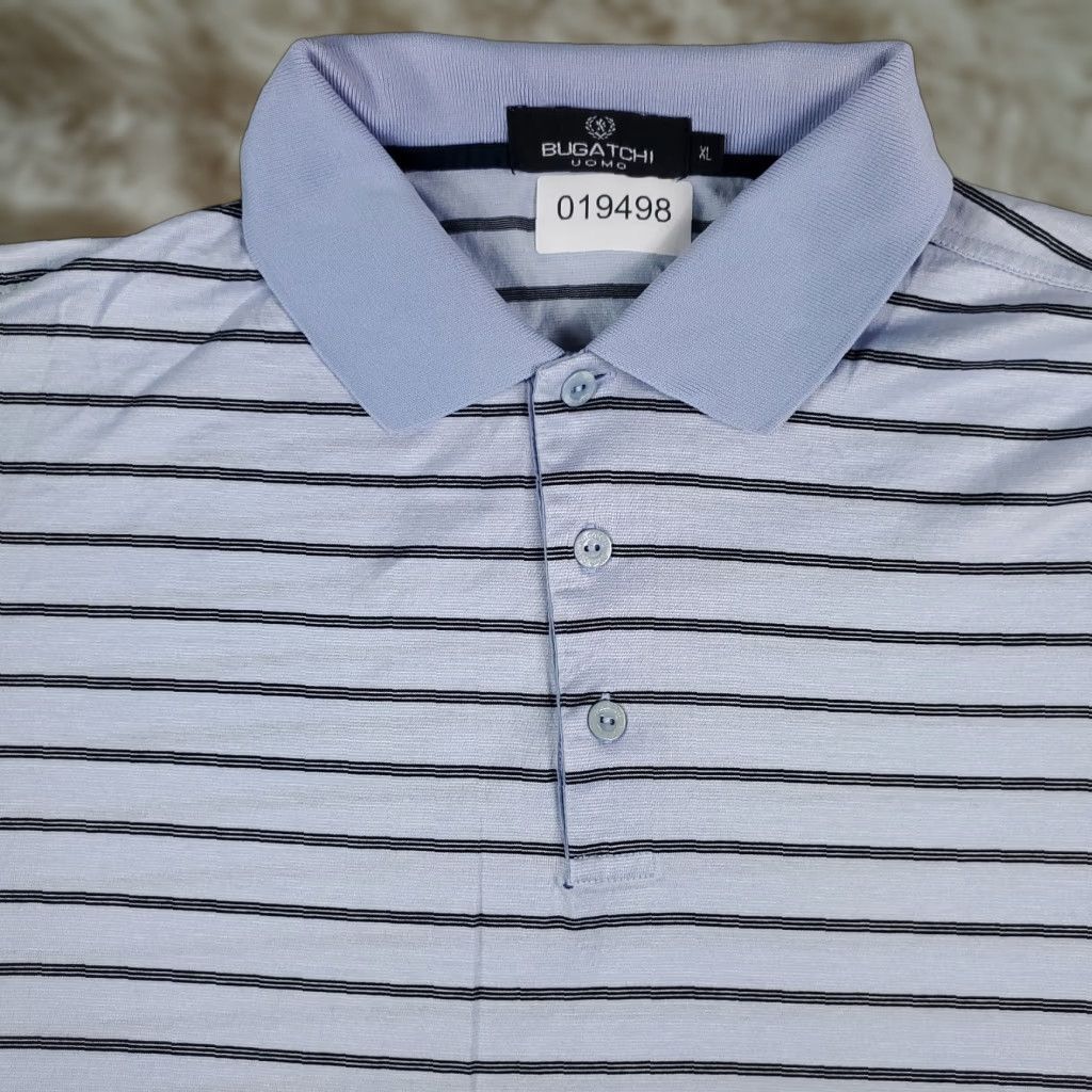BUGATCHI BUGATCHI Polo Shirt Mens XL Blue Striped Short Sleeve Cotton Classic Preppy Sports Mens Size US XL / EU 56 / 4 - 1 Thumbnail