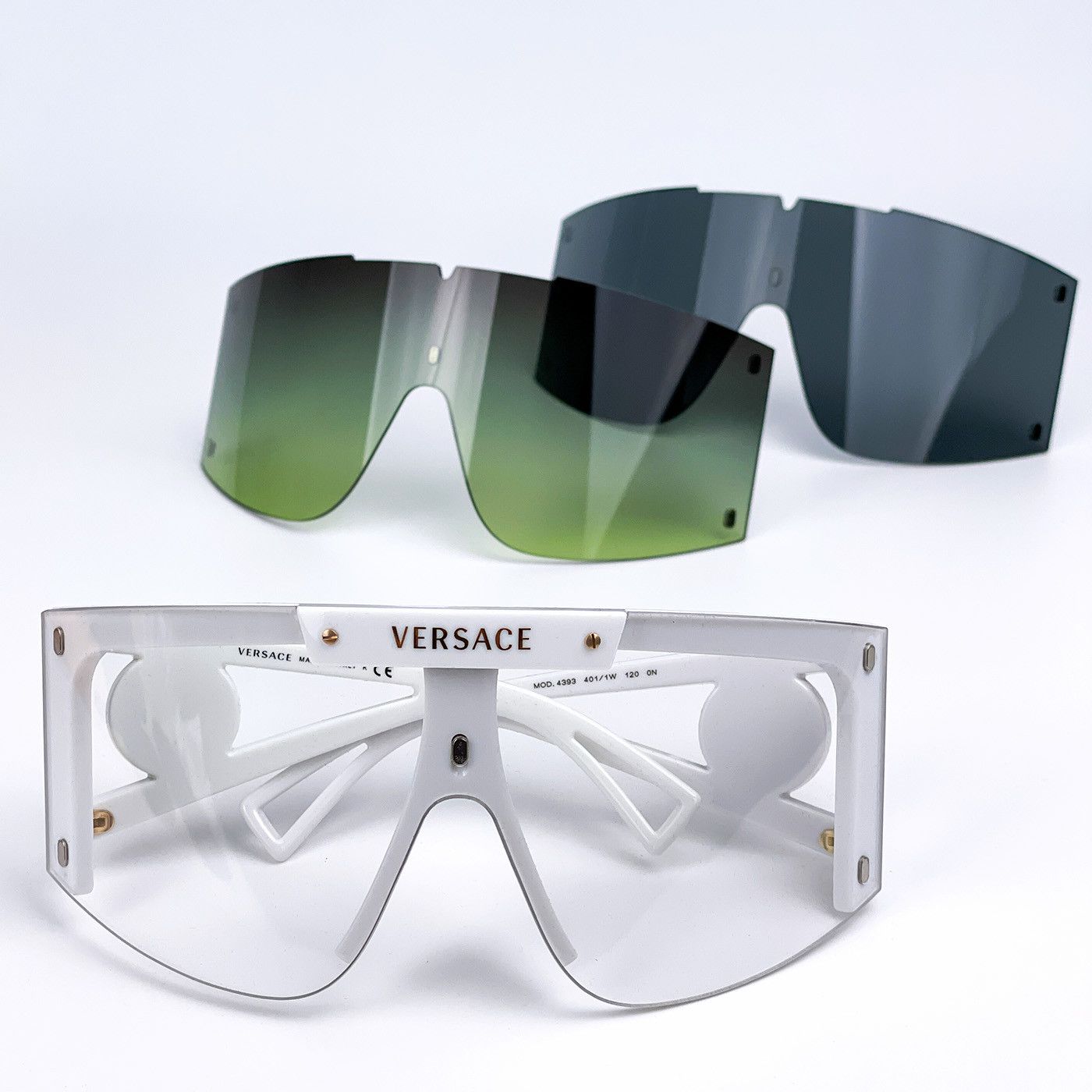 image of New Versace Ve4393 401/1W Shield Women Sunglasses in White/Grey/Clear