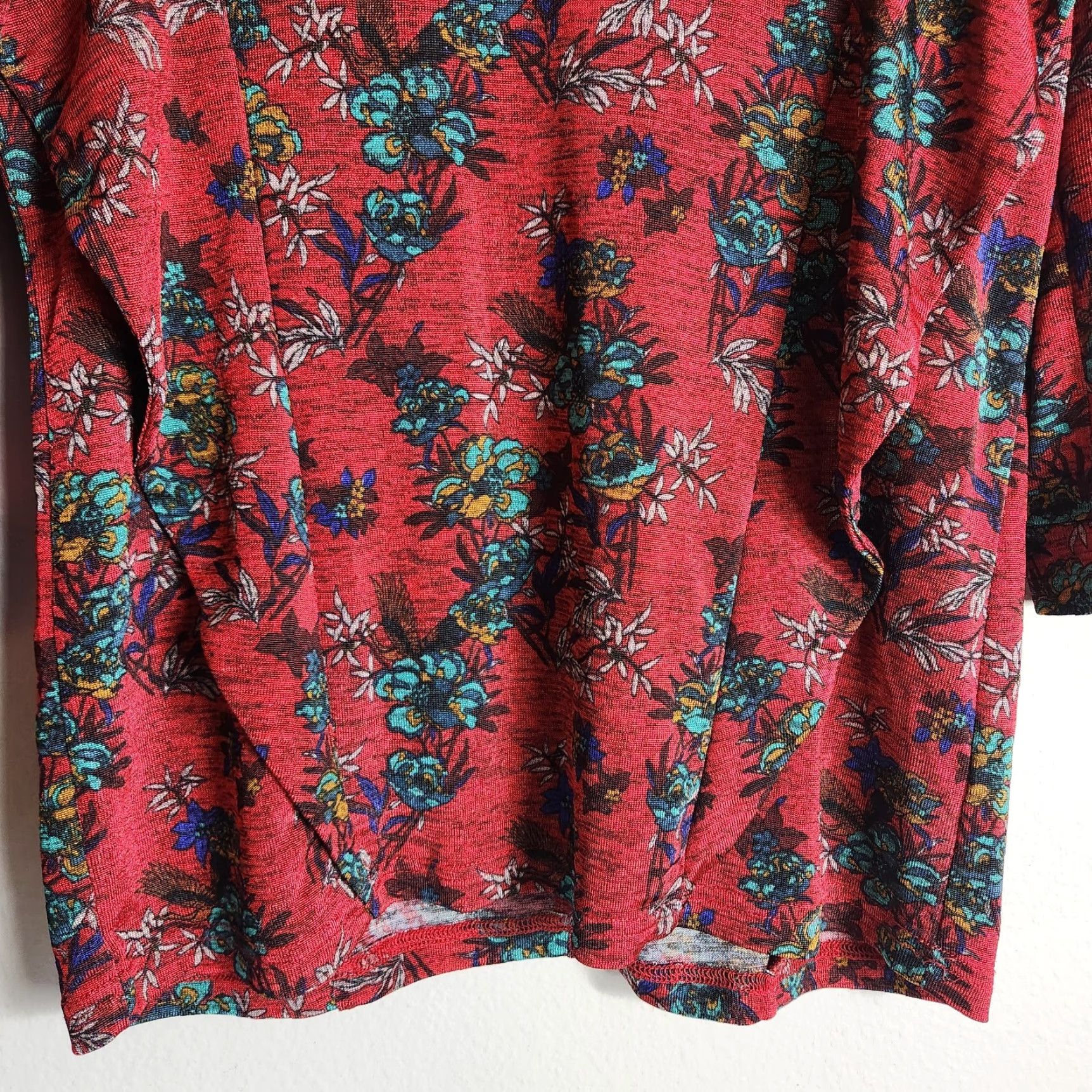 Free People Free People Dock Street Red Floral Ruffle 3/4 Sleeve Top L Women's Blouse Size L / US 10 / IT 46 - 6 Thumbnail