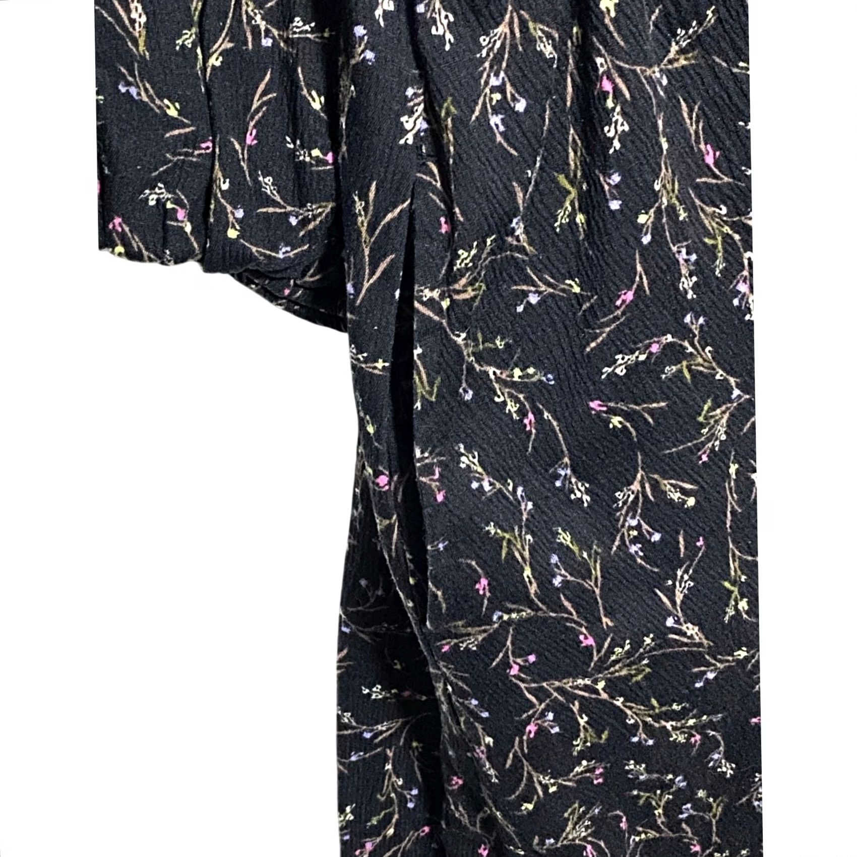 Vintage Ava Viv Black Floral Dress 2X Balloon Sleeve Boho Whimsigoth Cottage Dark Fairy - 3/4 Sleeve, Pockets, A-Line, Polyester Spandex - Womens, Short Dress Size XXL / US 16-18 / IT 52-54 - 6 Thumbnail