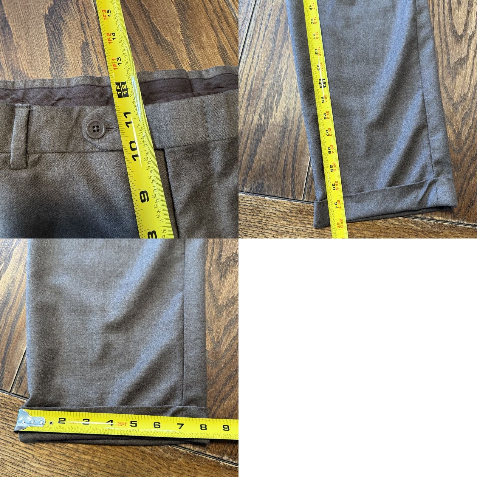 Ermenegildo Zegna Ermenegildo Zegna Mila 37x32 Dress Pants Brown Flannel Wool Mens Straight Front Pockets Logo Regular Pants Mens Dress Pants Size US 37 - 9 Thumbnail