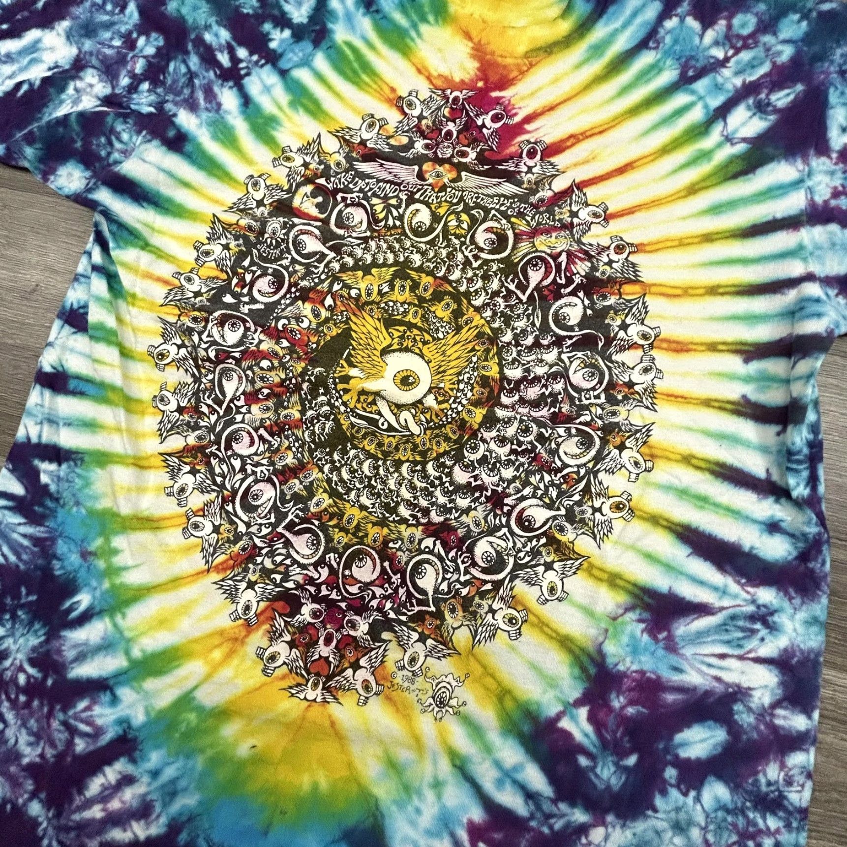 Fruit Of The Loom VINTAGE Grateful Dead Shirt Mens Large Eyes of The World Jester Tie-Dye 1988 80s Size US L / EU 52-54 / 3 - 3 Thumbnail