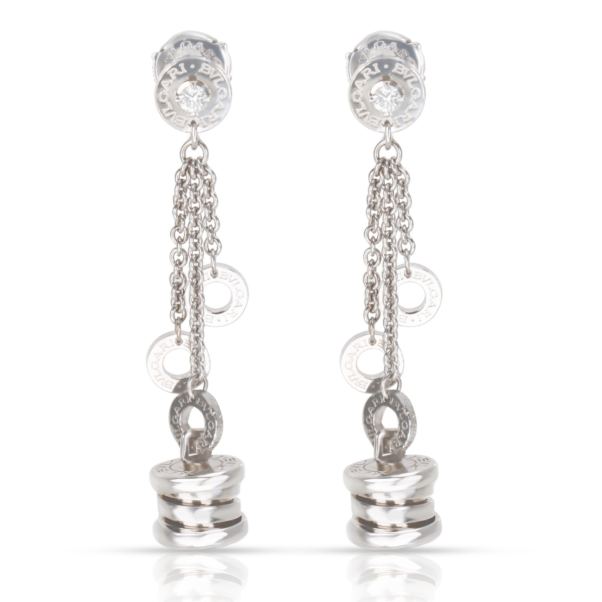 image of Bvlgari B Zero 1 Diamond Drop Earrings In 18K White Gold, Women's