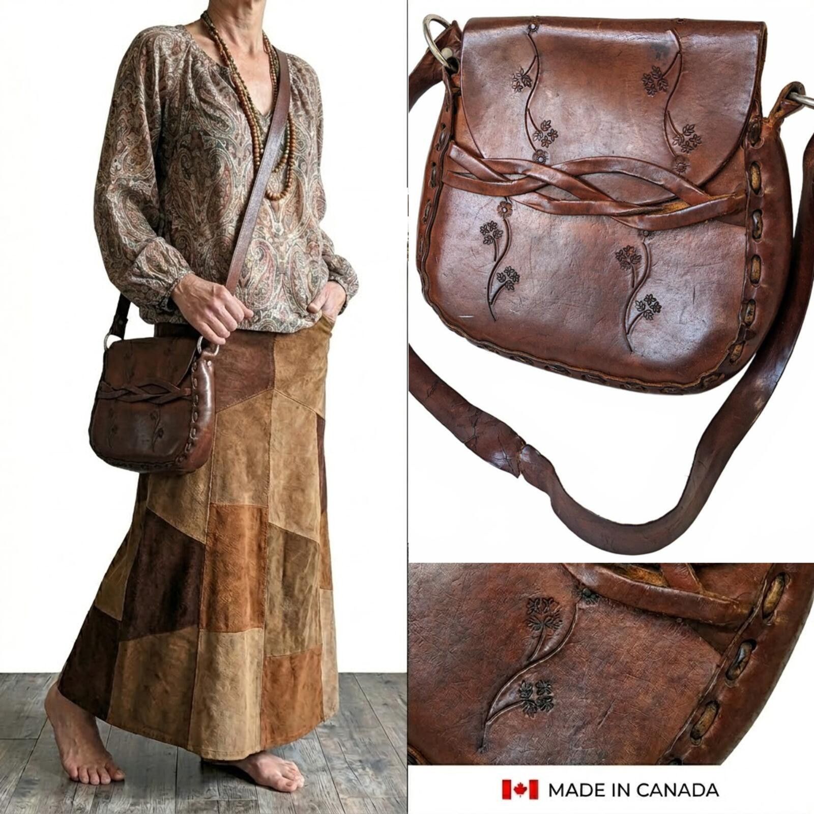 Vintage Vintage Handmade Handbag Women Canada Boho '70s Aged Leather Size ONE SIZE - 1 Thumbnail