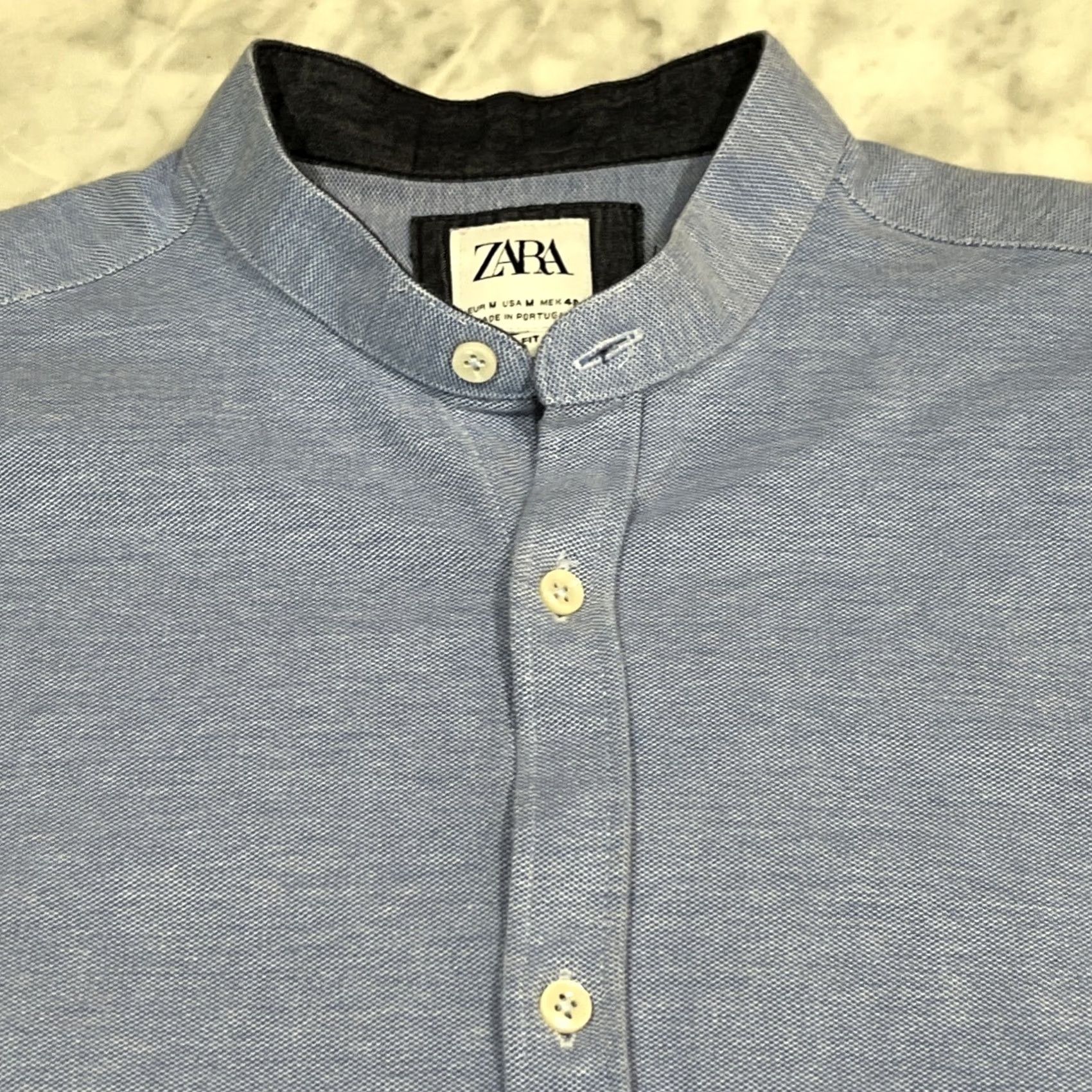 Zara Zara Button-Up Men’s Shirt M Slim Fit Short Sleeve Solid Blue Cotton Woven Casual Travel Modern PreppyMens Size US M / EU 48-50 / 2 - 3 Thumbnail