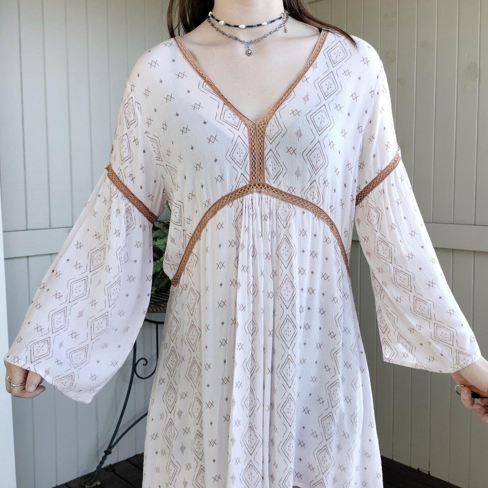 Designer Talisman Dress Tunic Pleated Bell Sleeve Shift Hippie Summer Size XL / US 12-14 / IT 48-50 - 5 Thumbnail