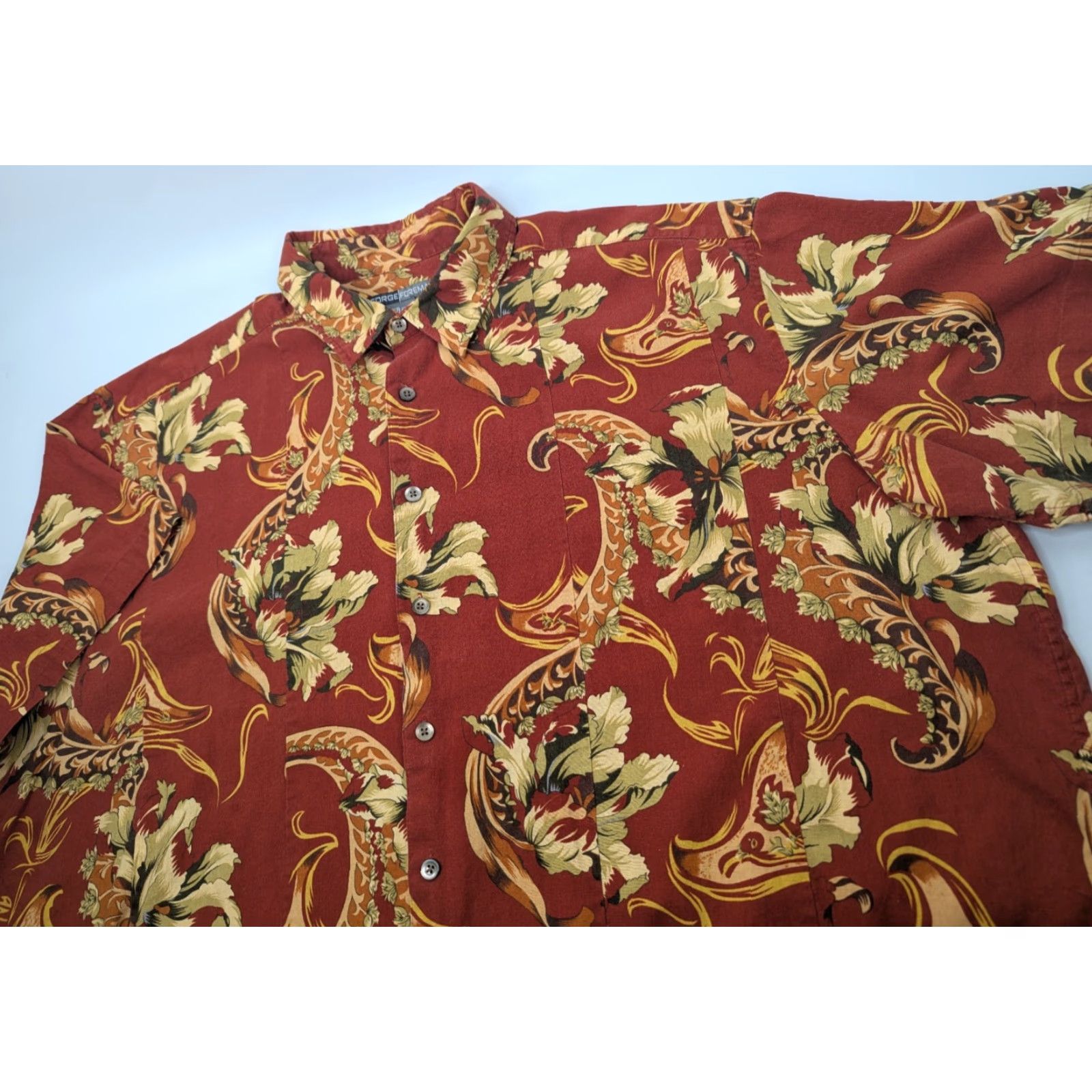 George George Foreman Hawaiian Red Floral Button Shirt Linen Cotton 3XB Big & Tall Men Short Sleeve Button-Up Mens Tropical Beach Size US XXL / EU 58 / 5 - 2 Thumbnail