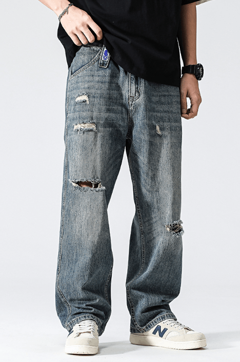 Japanese Brand Vintage blue distressed loose straight casual ripped jeans Size US 32 / EU 48 - 2 Thumbnail