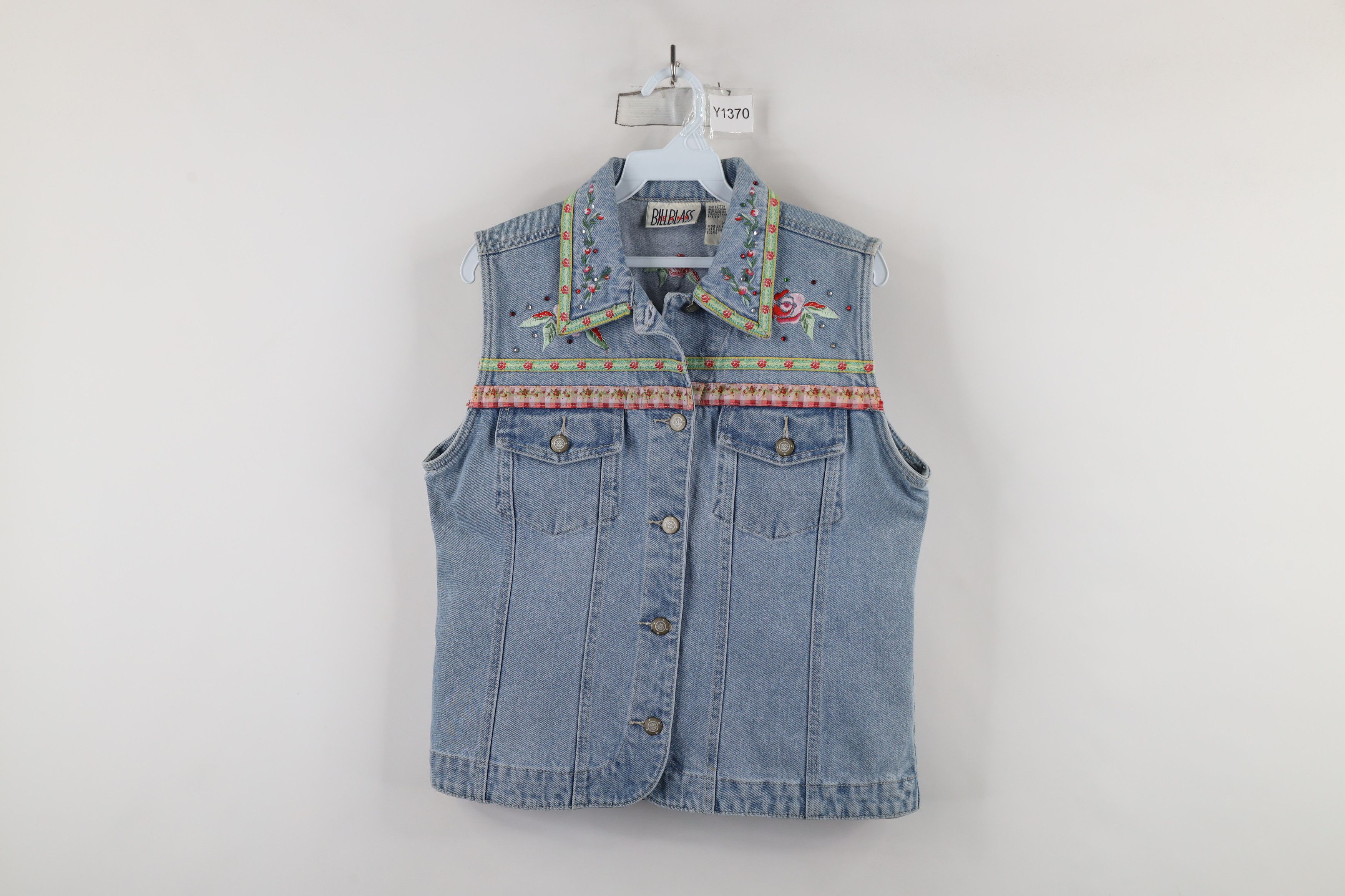 Vintage Vintage 90s Streetwear Flower Sequin Denim Jean Vest Jacket Size M / US 6-8 / IT 42-44 - 1 Thumbnail