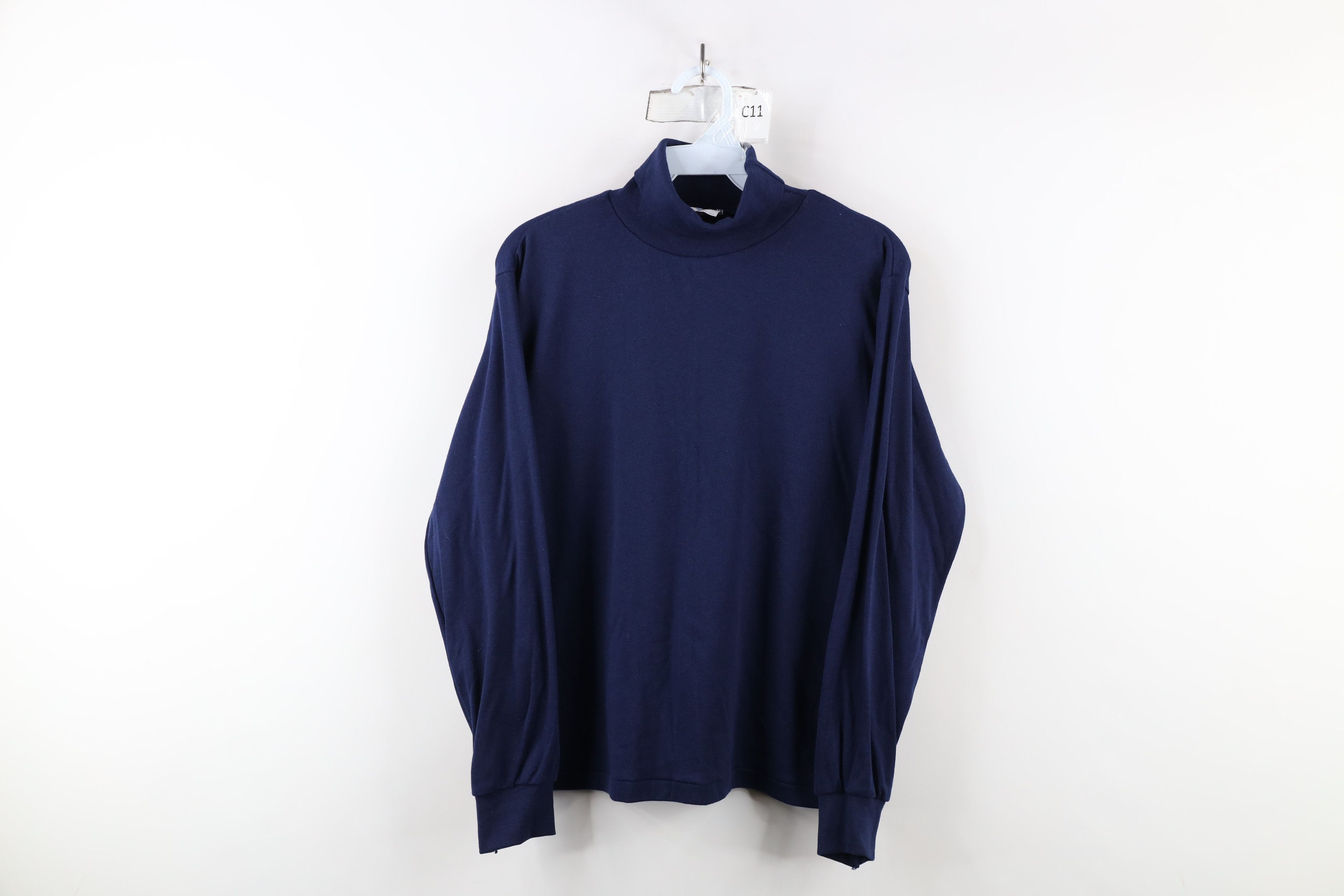 Vintage Vintage 70s Streetwear Turtleneck T-Shirt Navy Blue USA Size L / US 10 / IT 46 - 1 Thumbnail