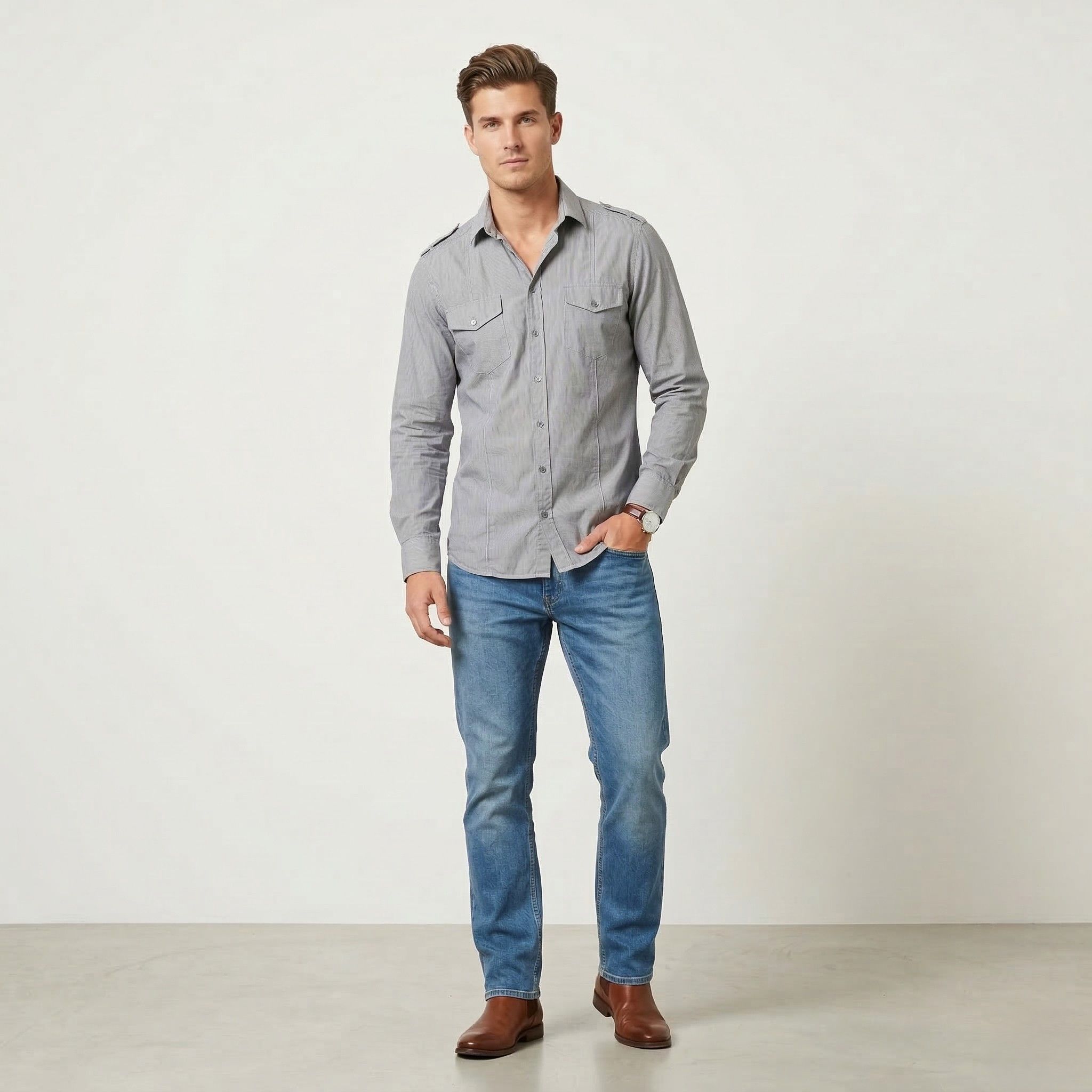 Dolce & Gabbana Dolce & Gabbana Men 16.5 42 M Casual Shirt Grey 5776 Size US M / EU 48-50 / 2 - 1 Thumbnail