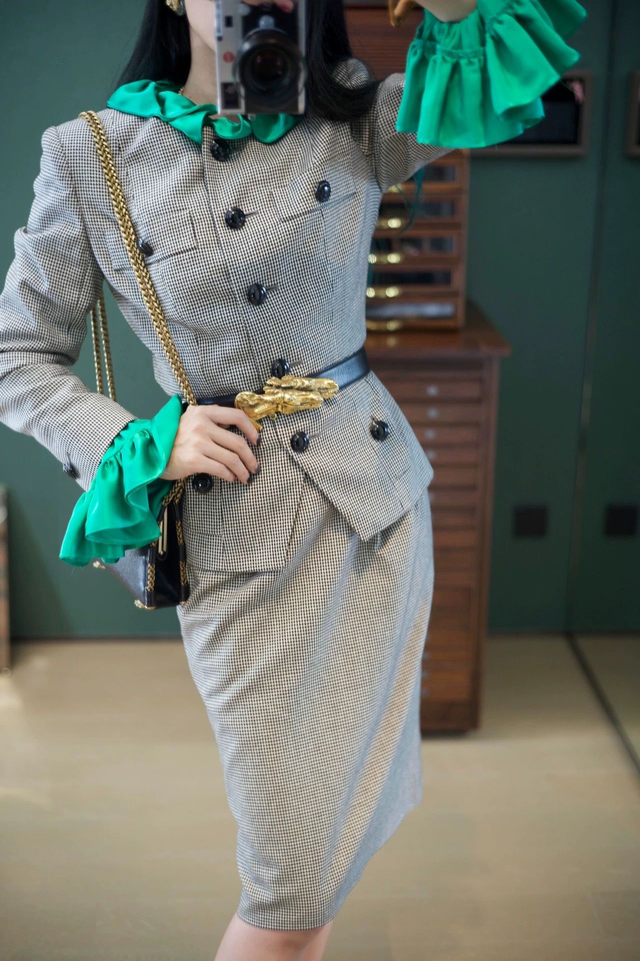 Yves Saint Laurent YSL Vintage Houndstooth Wool-Cotton Suit Skirt 36(S/M) Japan Size XS / US 0-2 / IT 36-38 - 9 Thumbnail