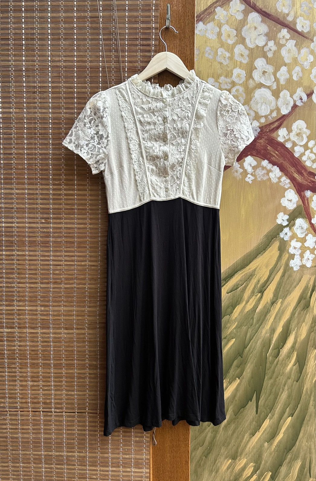 Vintage Vive Maria Lace Contrast MIDI Dress Romantic Gothic Lolita Size S / US 4 / IT 40 - 1 Thumbnail