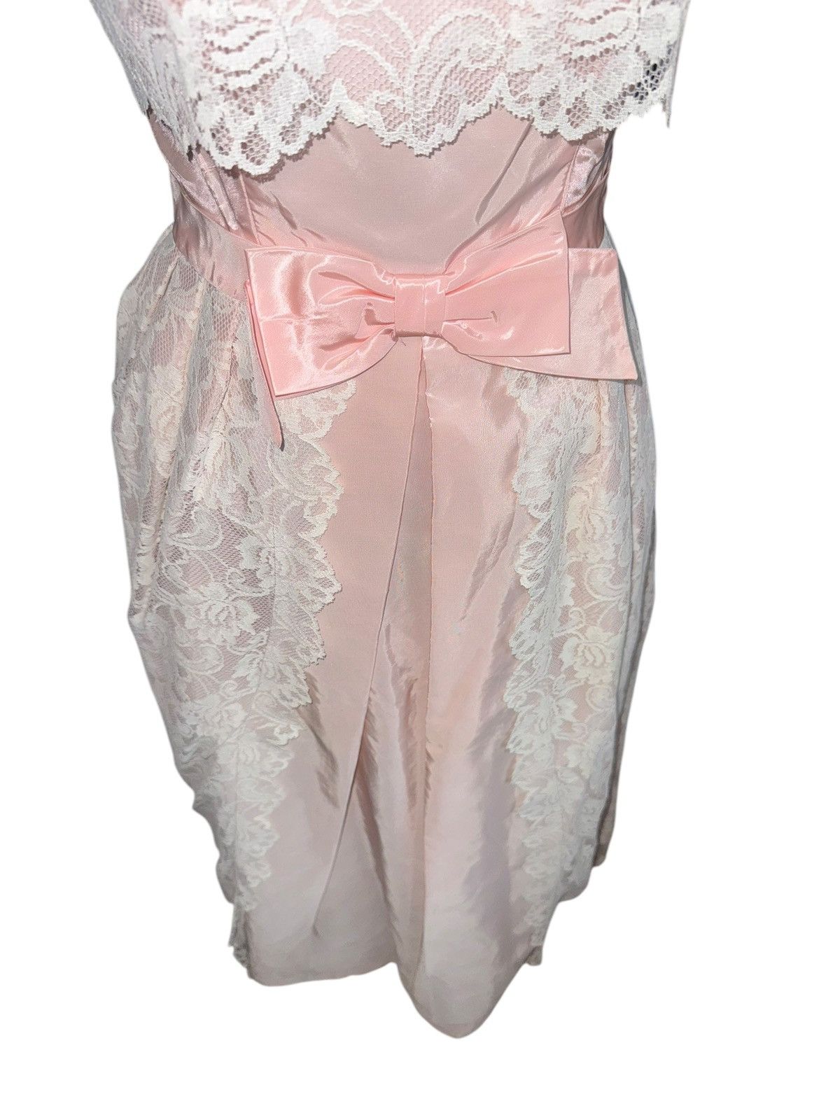 Sears × Vintage VTG Sears 40s 50s Pink Lace Evening Dress Sheath Fit Flare Size S / US 4 / IT 40 - 8 Thumbnail
