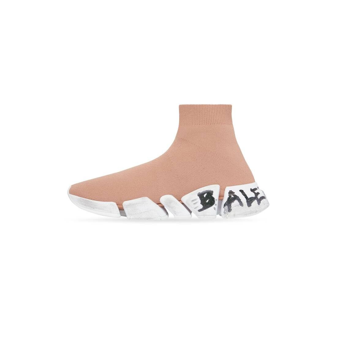 Balenciaga o1mt1gz0425 Speed 2.0 Graffiti Recycled Knit Sneakers Beige Size US 11 / EU 44 - 4 Thumbnail