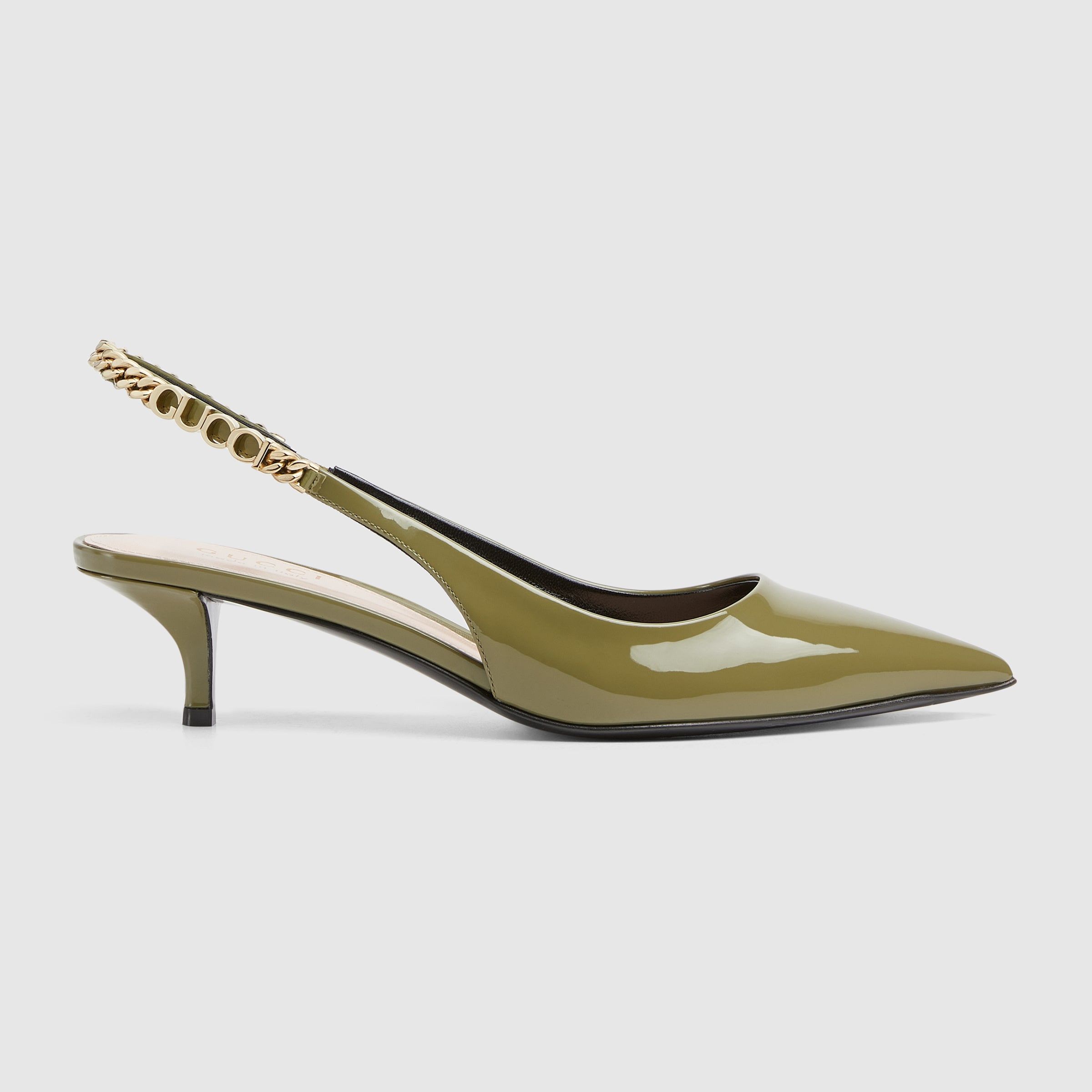 Gucci Gucci Signoria slingback pump patent leather 45mm in olive green Size US 8.5 / IT 38.5 - 1 Thumbnail