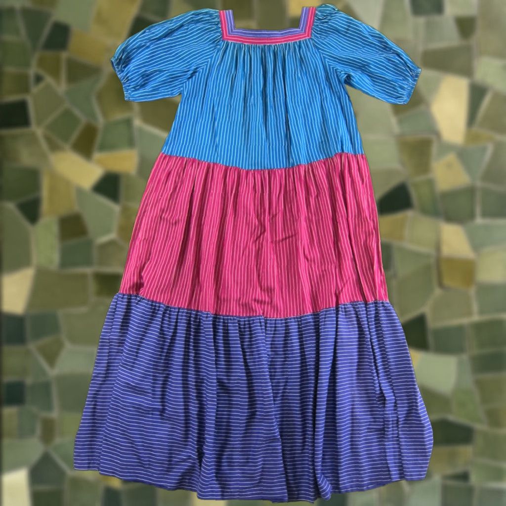CO VINTAGE Tom Bezduda Barad & Co Blue Pink Purple Stripe Long Kaftan Maxi Dress M Size M / US 6-8 / IT 42-44 - 1 Thumbnail