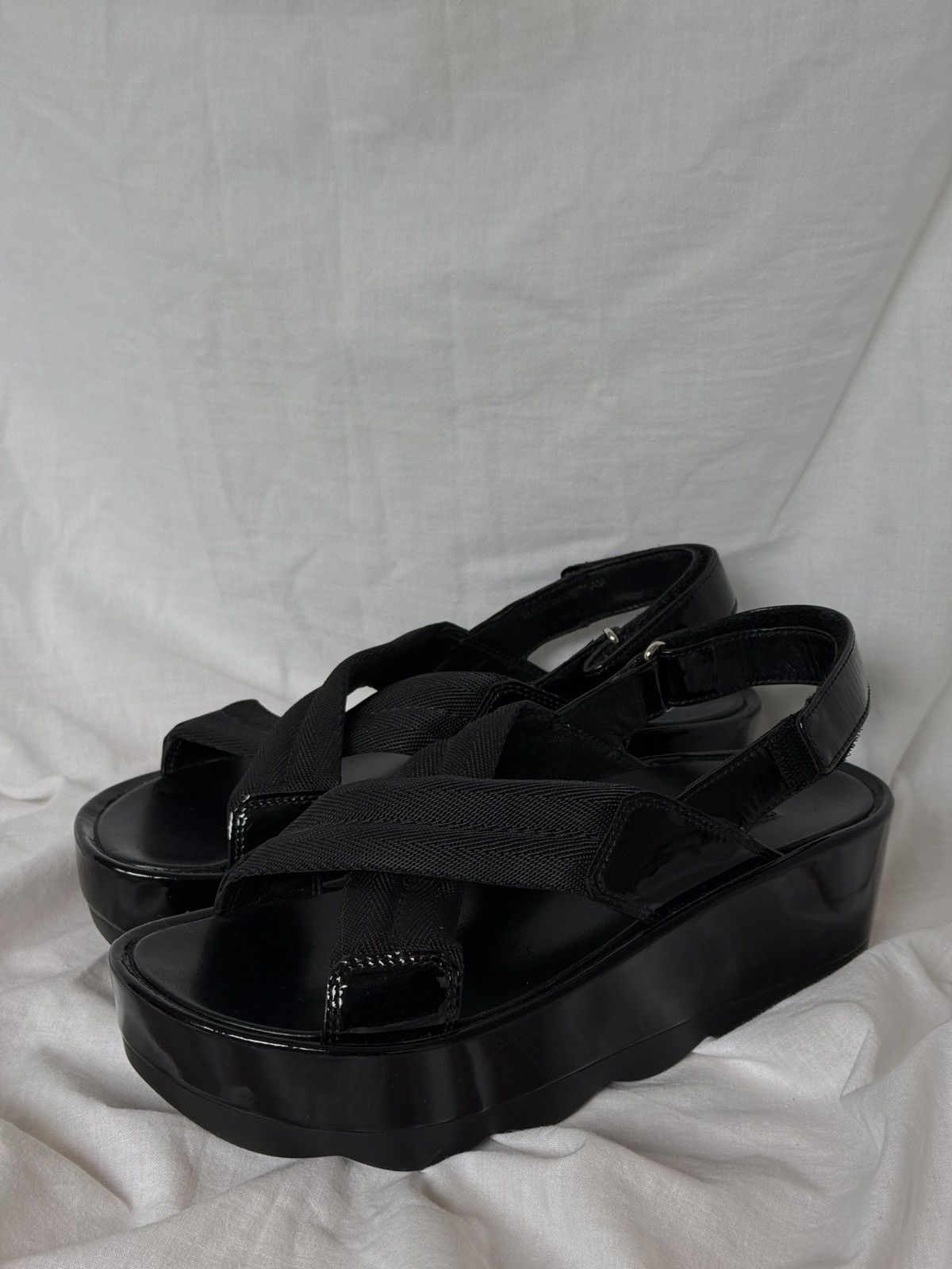 Prada × Vintage Prada Patent Leather Black Chunky Platform Sandals Size US 6.5 / IT 36.5 - 1 Thumbnail